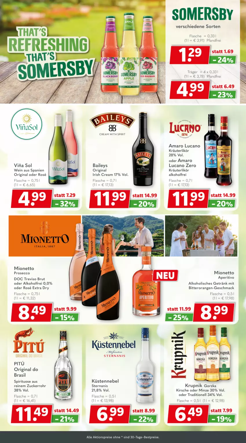 Aktueller Prospekt Getraenkeland - von 17.08 bis 29.08.2025 - strona 8 - produkty: aktionspreis, alkohol, amaro, Apple, baileys, bestpreis, bestpreise, brut, ecco, eis, flasche, getränk, gin, irish cream, kirsch, kirsche, kräuter, kräuterlikör, likör, mac, minze, mionetto, orange, orangen, prosecco, reis, somersby, Ti, wein, zucker