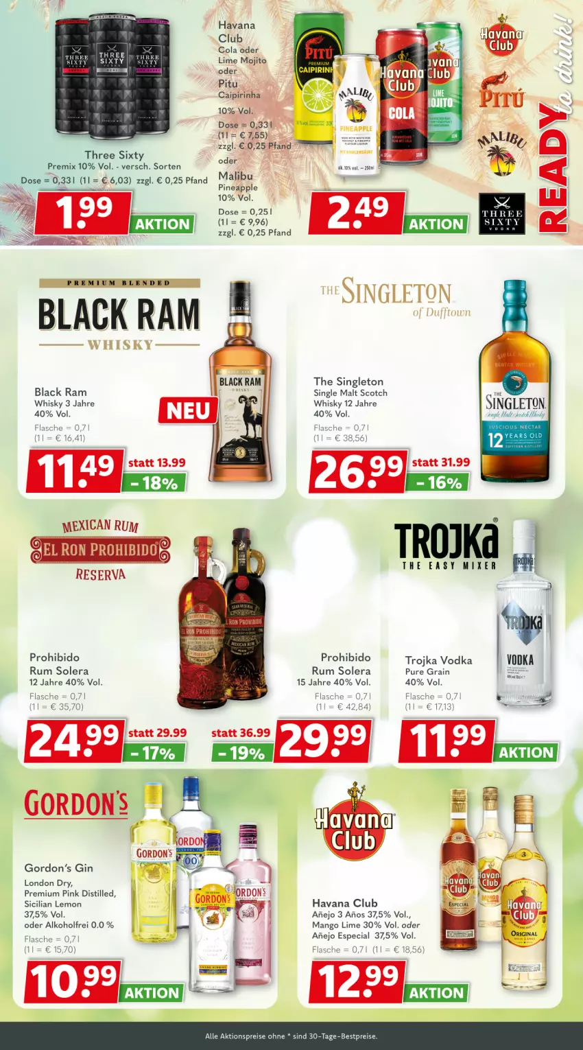 Aktueller Prospekt Getraenkeland - von 17.08 bis 29.08.2025 - strona 9 - produkty: aktionspreis, alkohol, Apple, bestpreis, bestpreise, caipirinha, cola, eis, flasche, gin, gordon, Gordon’s, gordons, Havana Club, lack, london dry, Malibu, mango, Mixer, mojito, reis, rum, scotch, scotch whisky, single malt, Three Sixty, Ti, vodka, whisky, zott