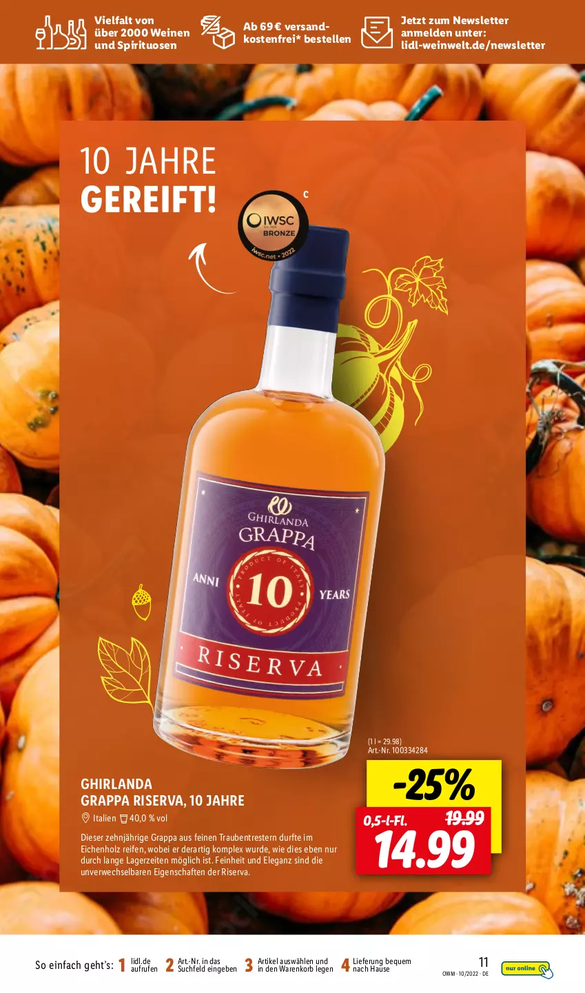 Aktueller Prospekt Lidl - Beste Weine für jeden Anlass - von 01.10 bis 31.10.2022 - strona 11 - produkty: elle, grappa, Holz, korb, ndk, reifen, riserva, rwe, spirituosen, Ti, trauben, versandkostenfrei, wein, weine