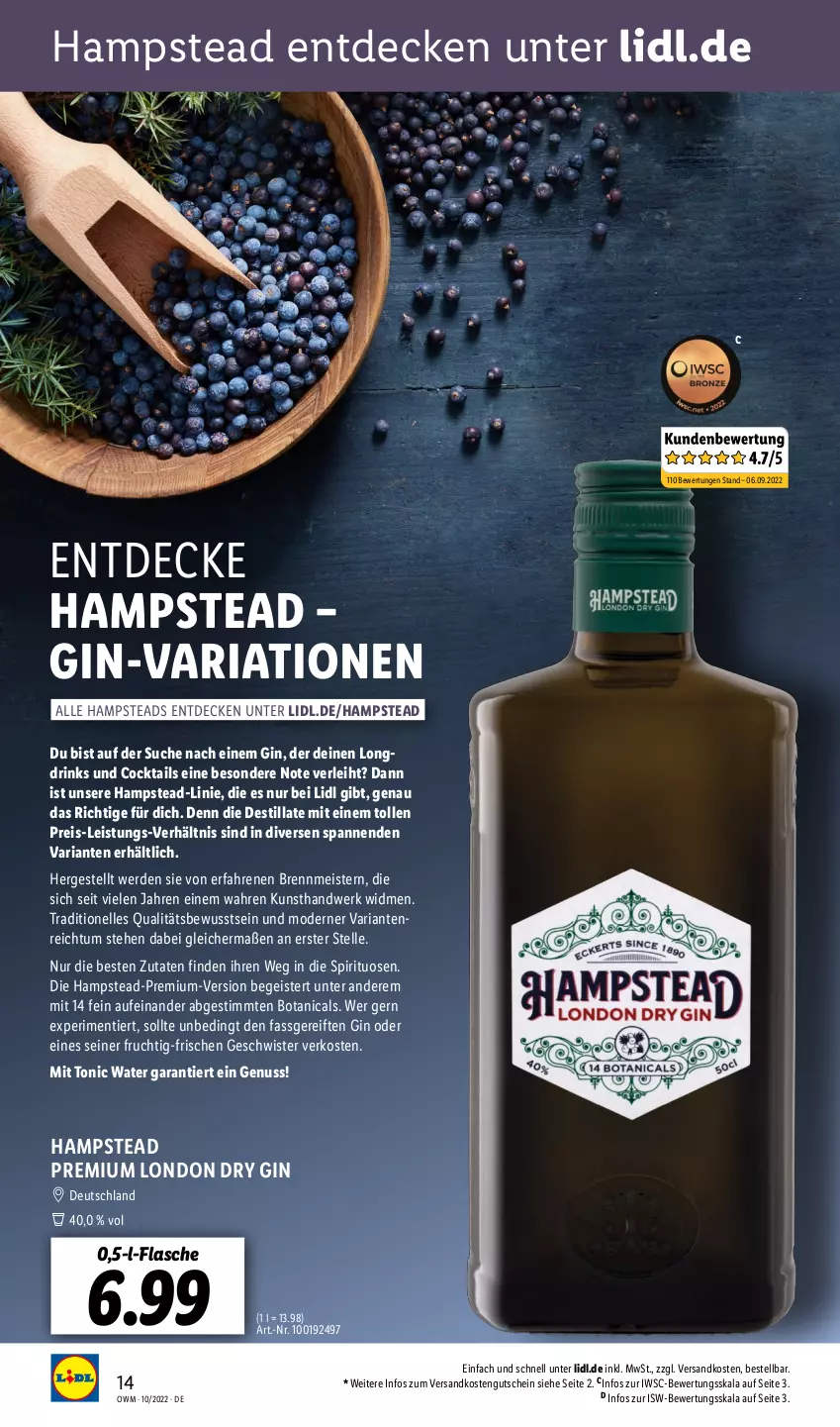 Aktueller Prospekt Lidl - Beste Weine für jeden Anlass - von 01.10 bis 31.10.2022 - strona 14 - produkty: cocktail, cocktails, decke, drink, drinks, dry gin, eis, elle, erde, flasche, frucht, gin, gutschein, london dry, london dry gin, Meister, Mode, ndk, nuss, reis, Ria, spirituosen, Ti, tonic, tonic water