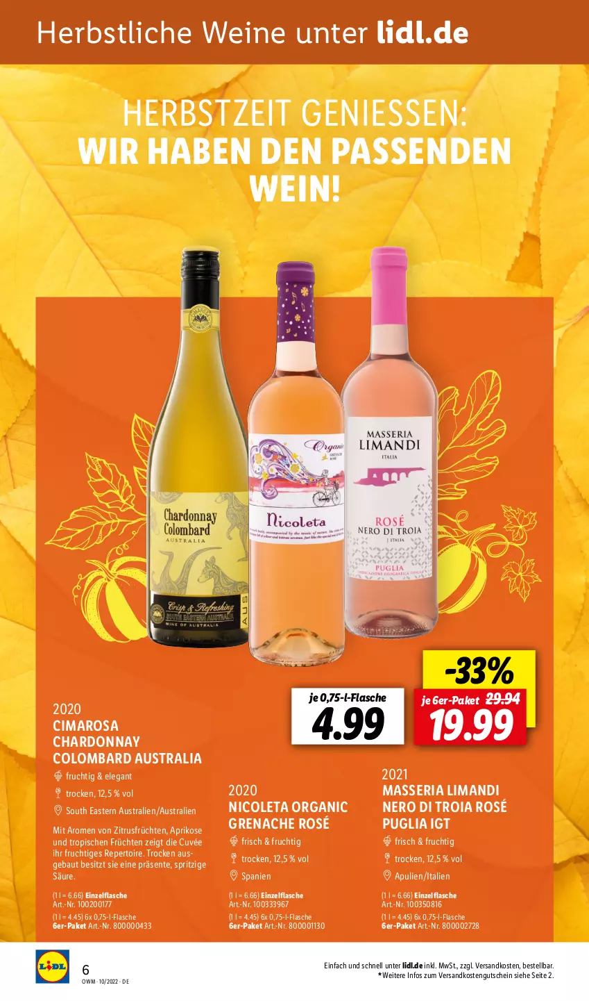 Aktueller Prospekt Lidl - Beste Weine für jeden Anlass - von 01.10 bis 31.10.2022 - strona 6 - produkty: aprikose, aust, Bau, chardonnay, cuvée, ente, flasche, frucht, früchte, früchten, gutschein, ndk, nero, Ria, Ti, wein, weine