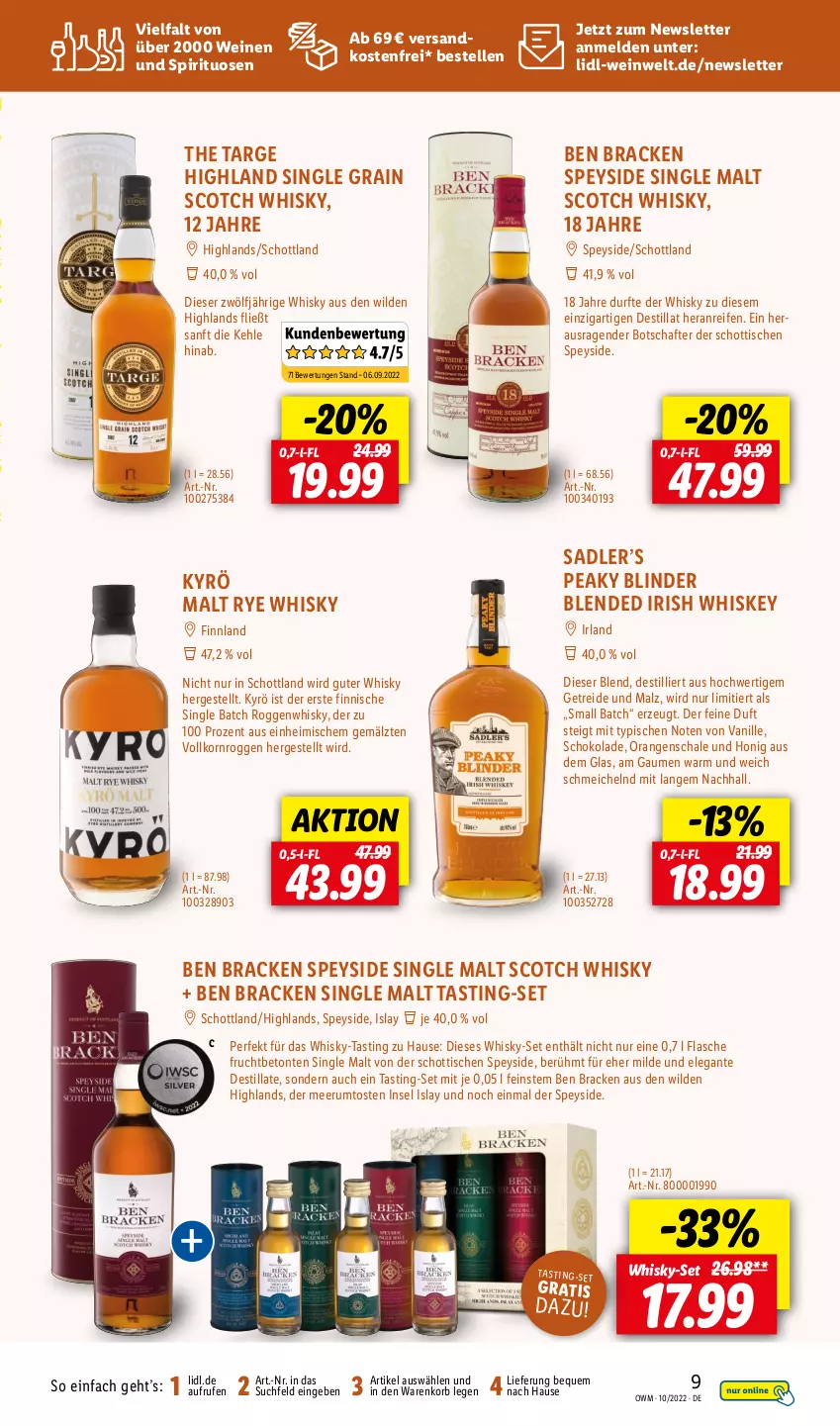 Aktueller Prospekt Lidl - Beste Weine für jeden Anlass - von 01.10 bis 31.10.2022 - strona 9 - produkty: asti, elle, flasche, frucht, honig, irish whiskey, korb, korn, malz, ndk, orange, orangen, reifen, rum, Schal, Schale, schoko, schokolade, schott, scotch, scotch whisky, single malt, spirituosen, Ti, tisch, vanille, versandkostenfrei, wein, weine, whiskey, whisky, Wild, ZTE