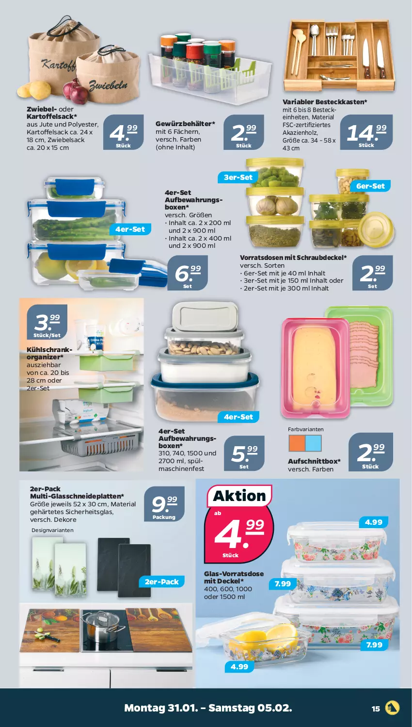 Aktueller Prospekt Netto - Angebote ab Montag - von 31.01 bis 05.02.2022 - strona 15 - produkty: aufbewahrungsbox, aufschnitt, Behälter, besteck, bestecke, decke, Deckel, gewürz, Holz, kartoffel, kühlschrank, latte, Ria, sac, Schrank, spülmaschinen, Ti, zwiebel