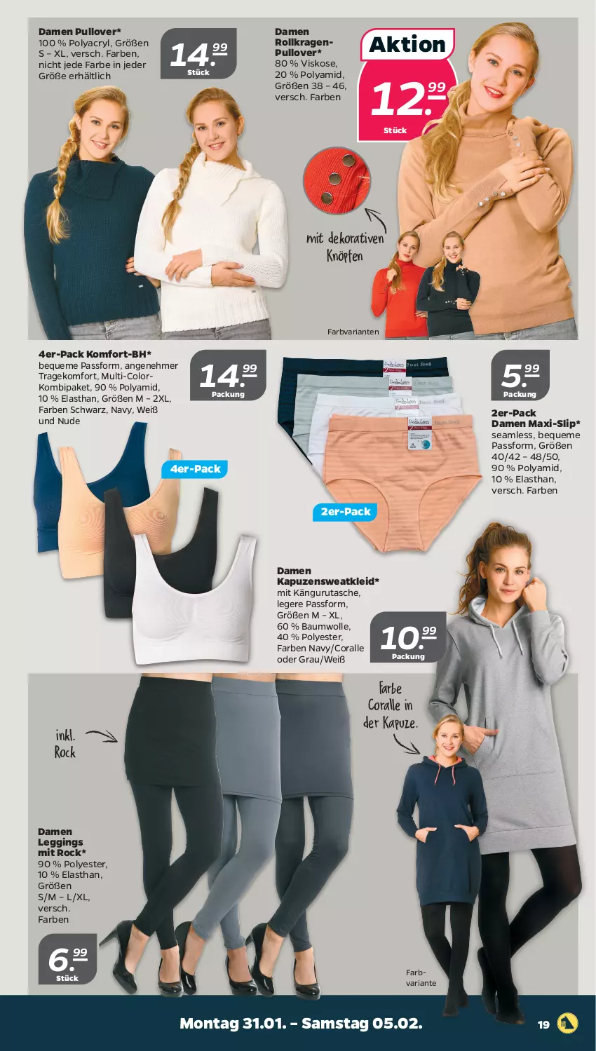 Aktueller Prospekt Netto - Angebote ab Montag - von 31.01 bis 05.02.2022 - strona 19 - produkty: Bau, baumwolle, Coral, gin, kleid, leggings, Pullover, Ria, slip, Sweatkleid, Tasche, Ti, wolle