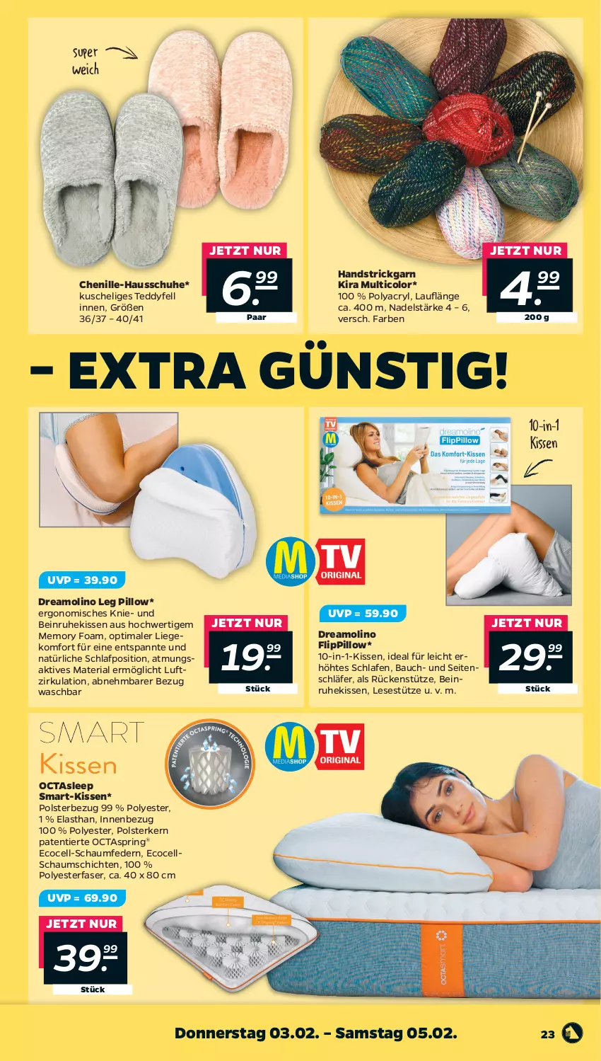 Aktueller Prospekt Netto - Angebote ab Montag - von 31.01 bis 05.02.2022 - strona 23 - produkty: Bau, Hausschuhe, kissen, Liege, Ria, ring, schuhe, Strickgarn, Ti