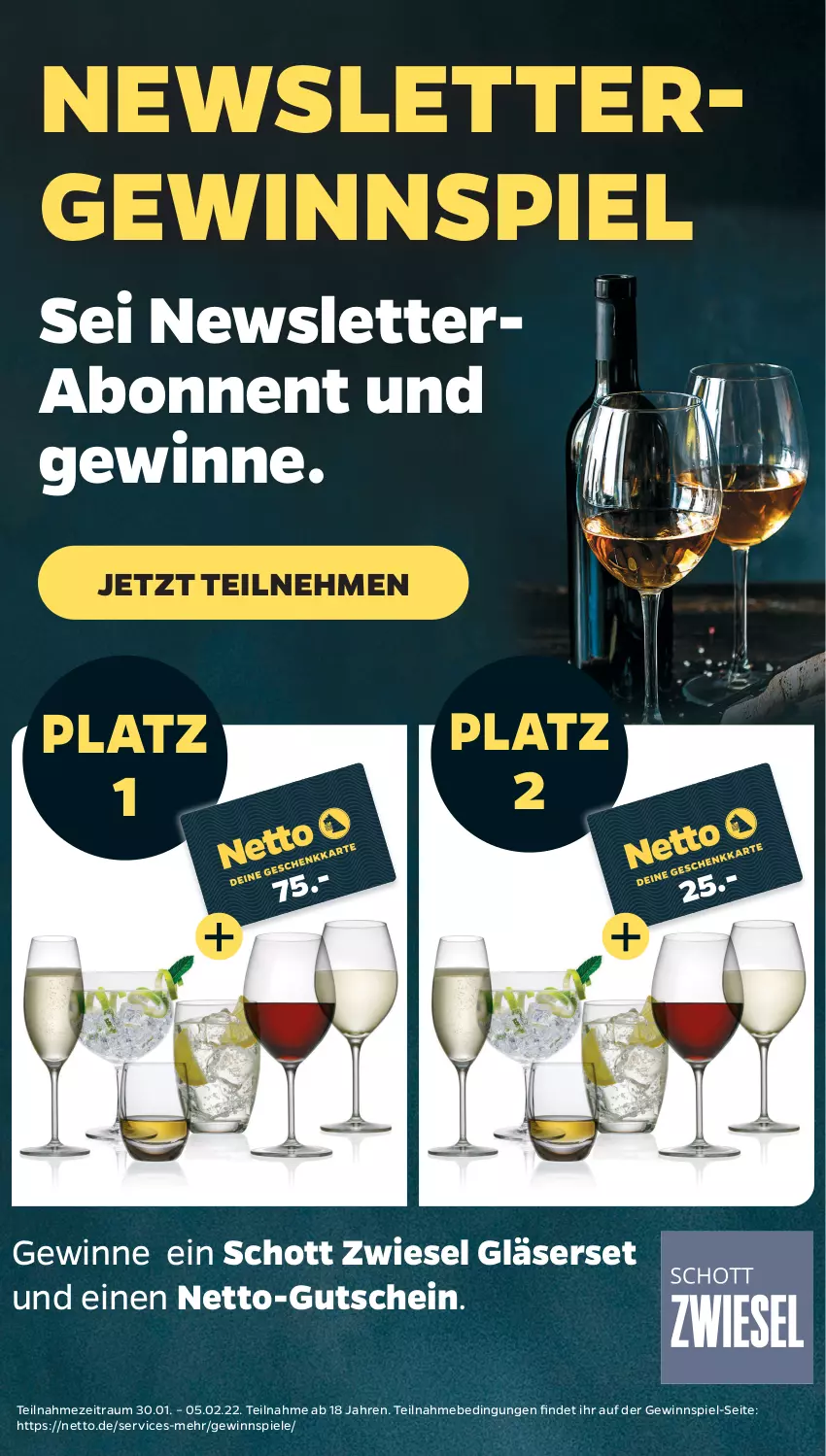 Aktueller Prospekt Netto - Angebote ab Montag - von 31.01 bis 05.02.2022 - strona 33 - produkty: gewinnspiel, Gläser, gutschein, schott, Spiele