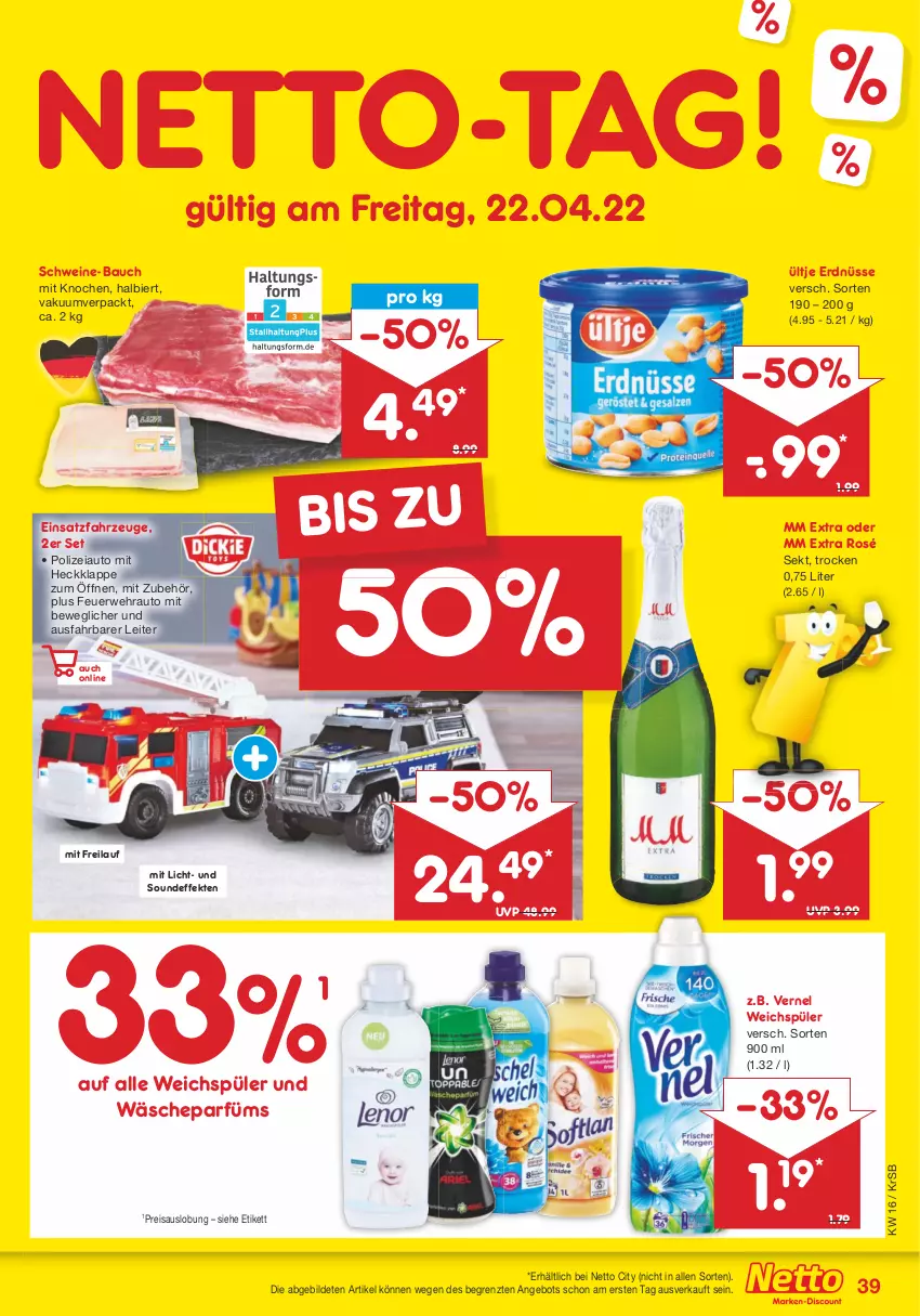 Aktueller Prospekt Netto Marken-Discount - Filial-Angebote - von 19.04 bis 23.04.2022 - strona 39 - produkty: angebot, auto, Bau, bier, eis, erdnüsse, mm extra, reis, rwe, schwein, schweine, schweine-bauch, sekt, Ti, ültje, ültje erdnüsse, vernel, wäscheparfüm, weichspüler, wein, weine, ZTE