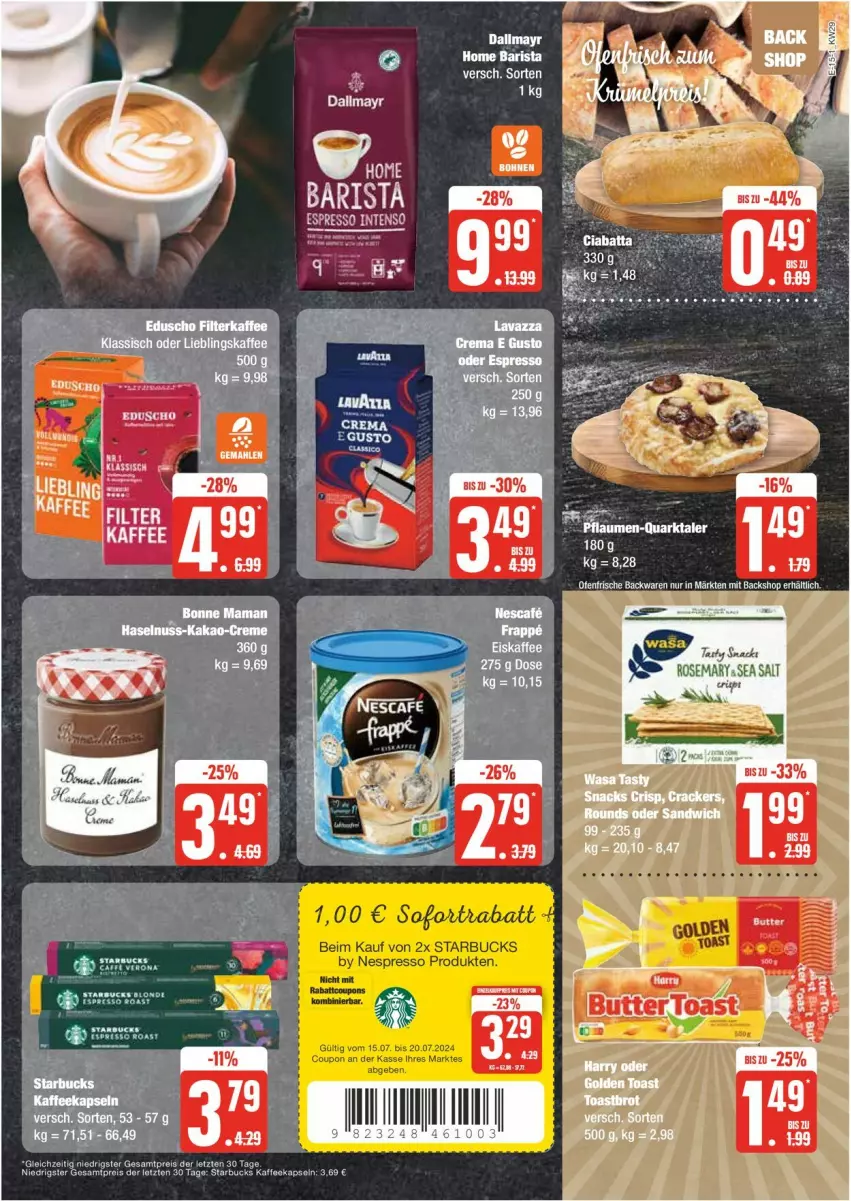 Aktueller Prospekt Edeka - Prospekte - von 15.07 bis 20.07.2024 - strona 15 - produkty: eis, espresso, kaffee, kaffeekapseln, nespresso, reis, sofortrabatt, starbucks, ZTE