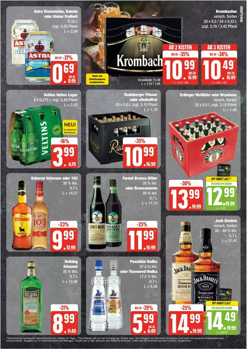 Aktueller Prospekt Edeka - Prospekte - von 15.07 bis 20.07.2024 - strona 19 - produkty: Berger, deka, elle, jack daniel, jack daniels, krombache, krombacher, Palette, pils, pilsner, radeberger, radeberger pilsner, Ti, veltins, whiskey