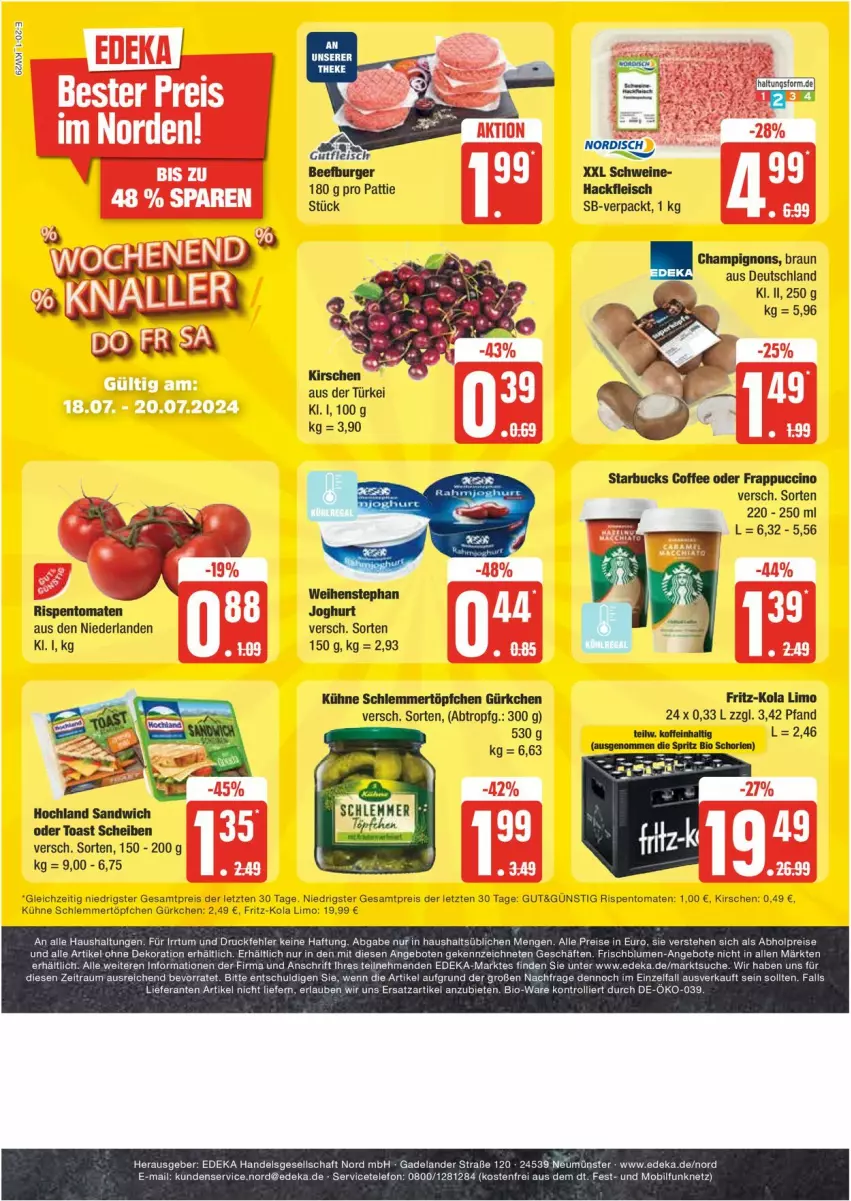 Aktueller Prospekt Edeka - Prospekte - von 15.07 bis 20.07.2024 - strona 20 - produkty: eis, fritz, fritz-kola, kirsch, kirsche, kirschen, Kühne, limo, reis, rispentomaten, schlemmertöpfchen, Ti, tomate, tomaten, Töpfchen, ZTE