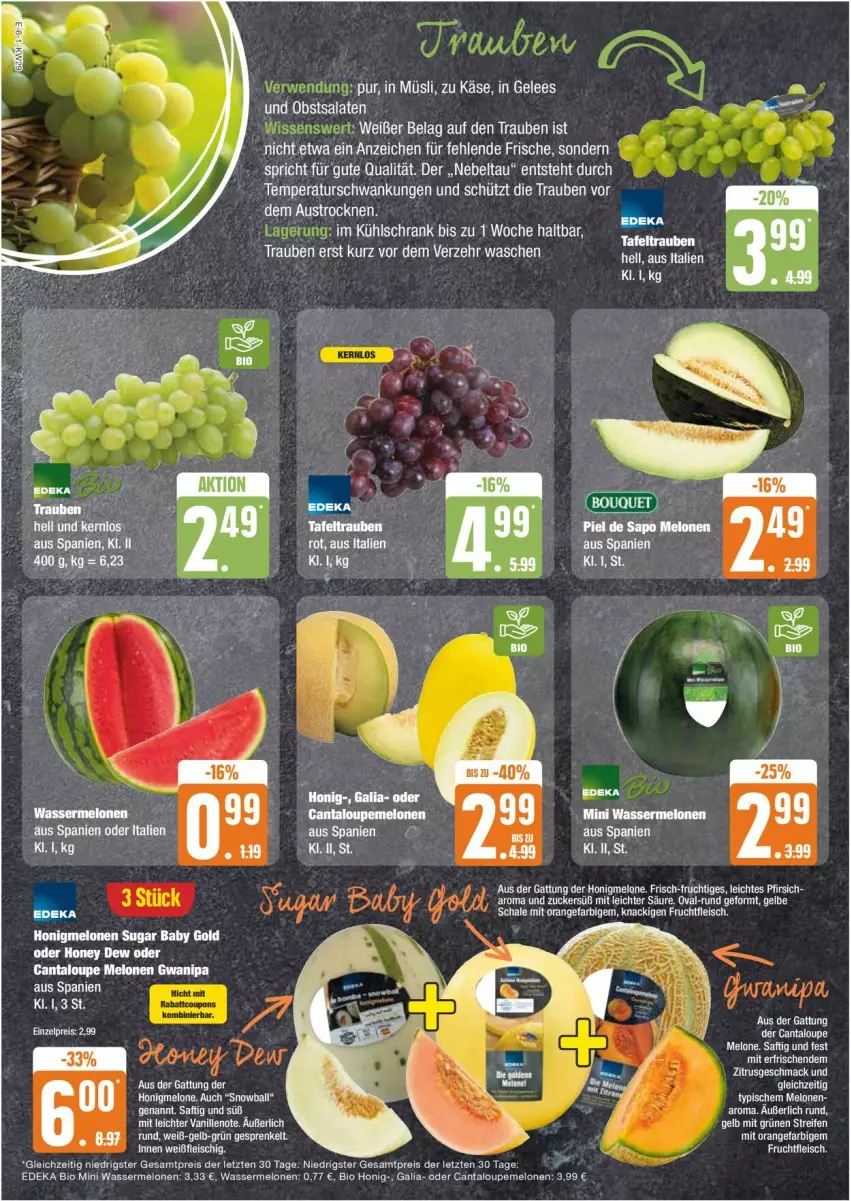 Aktueller Prospekt Edeka - Prospekte - von 15.07 bis 20.07.2024 - strona 6 - produkty: bio, deka, edeka bio, eis, ente, fleisch, frucht, fruchtfleisch, gelee, honig, honigmelone, Käse, LG, melone, melonen, mini wassermelonen, müsli, obst, orange, pfirsich, reis, sahne, salat, salate, Schal, Schale, Ti, trauben, vanille, wasser, wassermelone, wassermelonen, ZTE