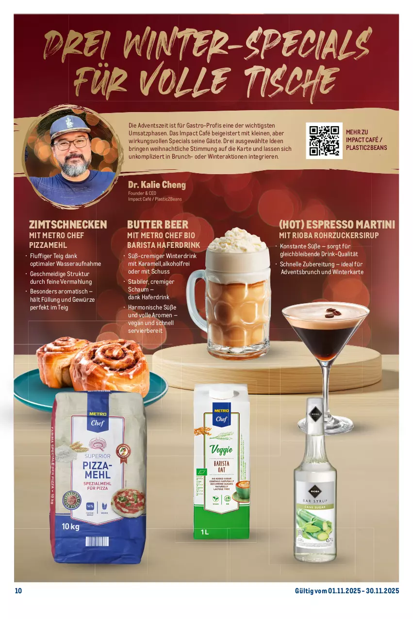 Aktueller Prospekt Metro - Monats-Menü - von 01.11 bis 30.11.2025 - strona 10 - produkty: alkohol, asti, bio, butter, drink, eis, elle, espresso, gewürz, hafer, Haferdrink, karamell, leine, martini, mehl, Metro, pizza, Pizzamehl, ring, rioba, rohrzucker, sirup, Ti, tisch, wasser, zucker