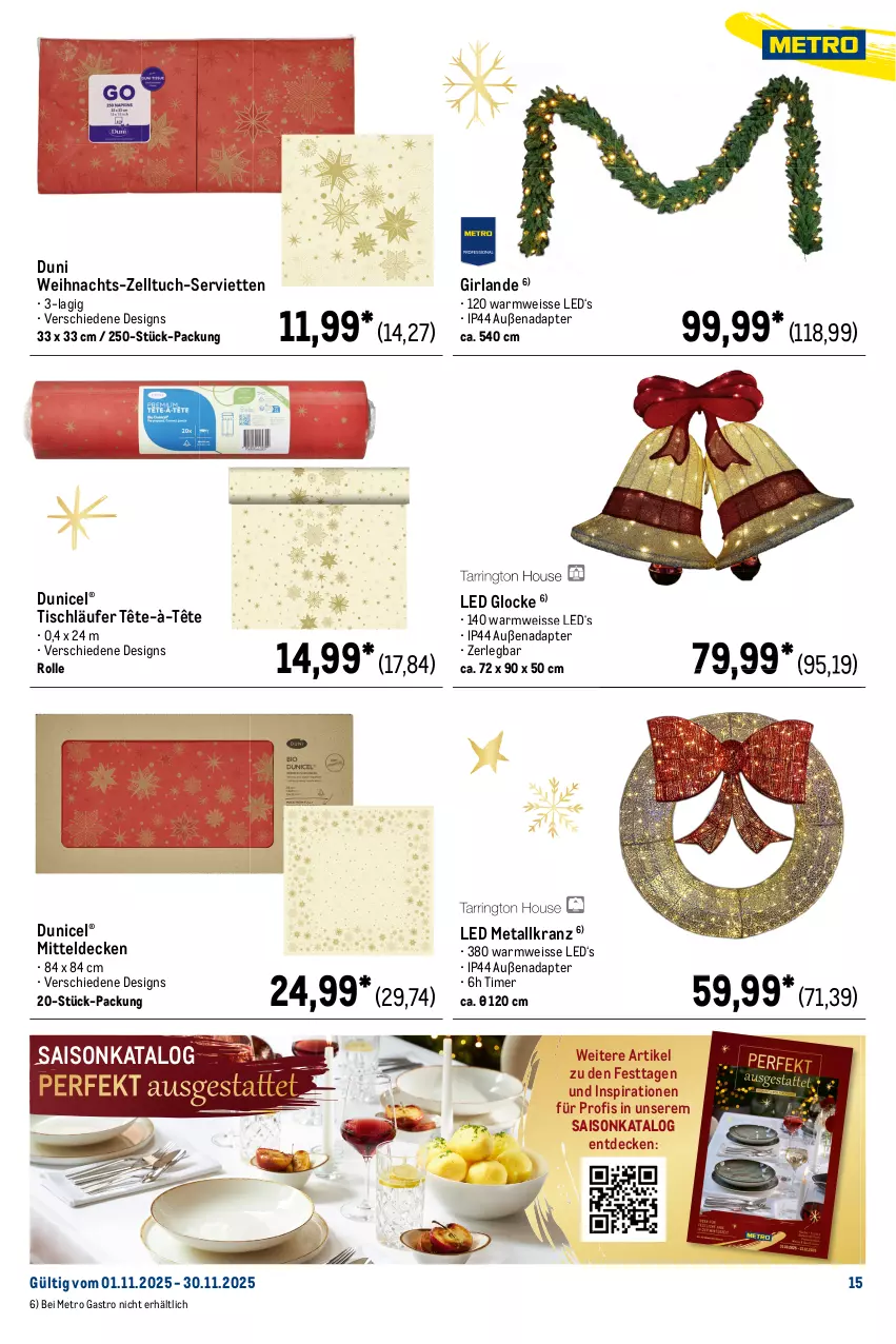 Aktueller Prospekt Metro - Monats-Menü - von 01.11 bis 30.11.2025 - strona 15 - produkty: adapter, alkohol, angebot, aperitif, beere, beeren, Berger, brut, cuvée, de blancs, decke, doppio passo, duni, ecco, eis, flasche, frizzante, frucht, früchte, früchten, getränk, getränke, gewürz, gin, Girlande, Gläser, Glühwein, Holz, Käse, Kinder, Kindle, kirsch, kirsche, kirschen, Kranz, Läufer, meeresfrüchte, Metro, metro gastro, mit frucht, mitteldecke, monte, nürnberger, ohne alkohol, Palette, passo, perla, pfirsich, primitivo, prosecco, reis, Serviette, servietten, sim, Ti, tiefpreis, timer, tisch, tischläufer, tuc, vanille, wein, zonin