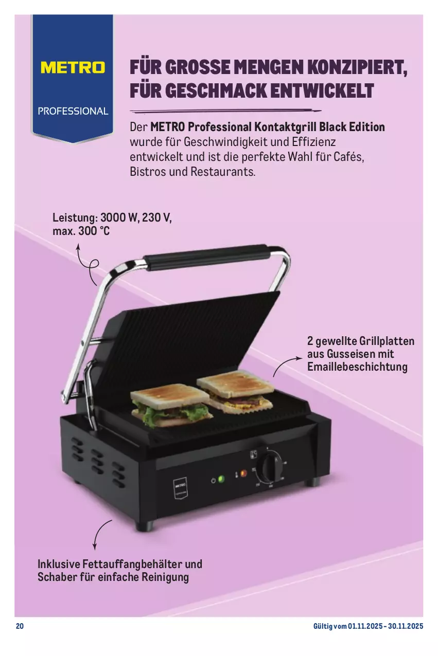 Aktueller Prospekt Metro - Monats-Menü - von 01.11 bis 30.11.2025 - strona 20 - produkty: Behälter, eis, grill, grillplatte, kontaktgrill, lack, latte, mac, maille, Metro, Reinigung, Ti, WICK