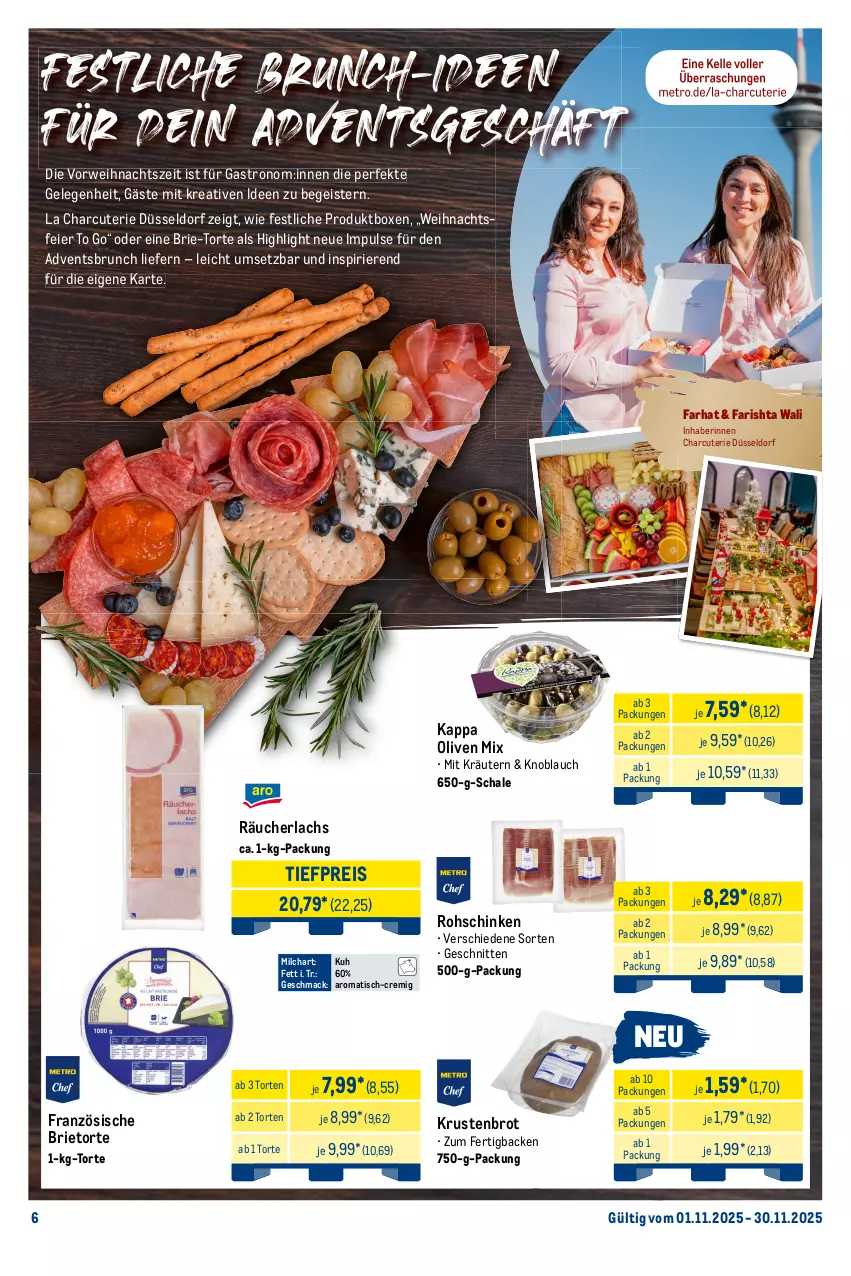 Aktueller Prospekt Metro - Monats-Menü - von 01.11 bis 30.11.2025 - strona 6 - produkty: angebot, beutel, brie, brot, brötchen, coppenrath, eier, eis, geback, Goldstücke, kappa, kartoffel, kartoffelpuffer, knoblauch, kräuter, kräutern, Krustenbrot, lachs, mac, milch, olive, oliven, Räucherlachs, reis, rohschinken, rwe, Schal, Schale, schinken, schnitten, Ti, tiefpreis, tisch, torte