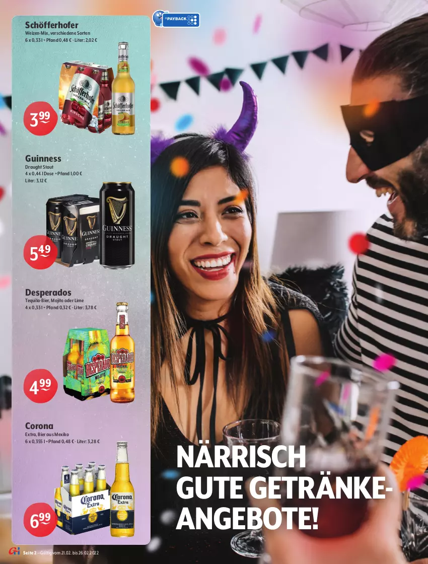 Aktueller Prospekt Getraenke Hoffmann - Prospekte - von 21.02 bis 26.02.2022 - strona 2 - produkty: angebot, angebote, auer, bier, bitter lemon, blauer zweigelt, Cashew, cider, coca-cola, cola, corona, desperados, eis, fanta, fever-tree, flasche, getränk, getränke, gin, ginger, ginger ale, gracioso, grüner veltliner, Guinness, Hohes C, hugo, jack daniel, Jack Daniel’s, jumbo, leine, Mezzo Mix, mojito, monster, Monster Energy, pistazien, reis, rosato, saft, salz, schöfferhofer, Sierra, sierra tequila, sprite, tequila, Ti, Wild, wild berry, Zweigelt