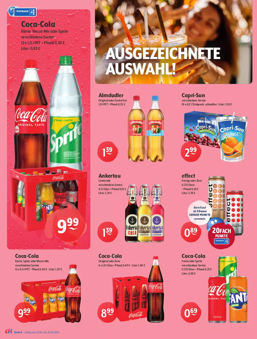 Aktueller Prospekt Getraenke Hoffmann - Prospekte - von 21.02 bis 26.02.2022 - strona 6 - produkty: alkohol, almdudler, Alwa, berliner, berliner kindl, bier, Cap, capri-sun, coca-cola, cola, Effect, eis, fanta, fanta oder, fanta oder sprite, franziskaner, gin, hasseröder, Hefe, hero, Jubiläums, limo, limonade, Mezzo Mix, mineralwasser, natur, natur radler, nuss, oder sprite, pils, pilsener, pilsner, premium pils, radler, sprite, Ti, veltins, wasser, weissbier, zucker