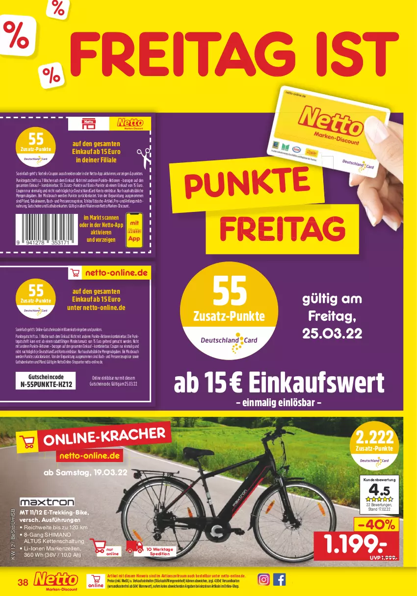 Aktueller Prospekt Netto Marken-Discount - Filial-Angebote - von 21.03 bis 26.03.2022 - strona 38 - produkty: buch, coupon, deutschlandcard, discount, eduscho, eis, elle, erde, guthabenkarte, gutschein, gutscheine, Kette, korb, mac, marken-discount, milch, ndk, Rauch, reis, Schal, shimano, Tchibo, Ti, versandkostenfrei