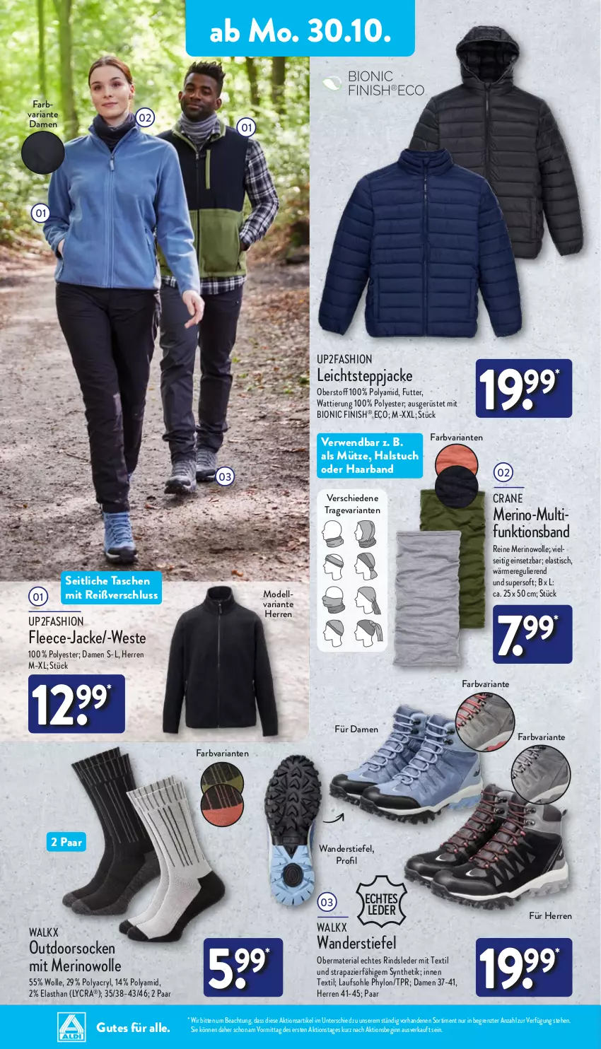 Aktueller Prospekt Aldi Nord - ALDI Vorschau - von 30.10 bis 04.11.2023 - strona 6 - produkty: asti, bio, dell, Finish, gin, Hylo, Jacke, Mode, Mütze, Ria, rind, rwe, socken, Steppjacke, Tasche, taschen, Ti, tisch, tuc, up2fashion, walkx, Weste, wolle, ZTE