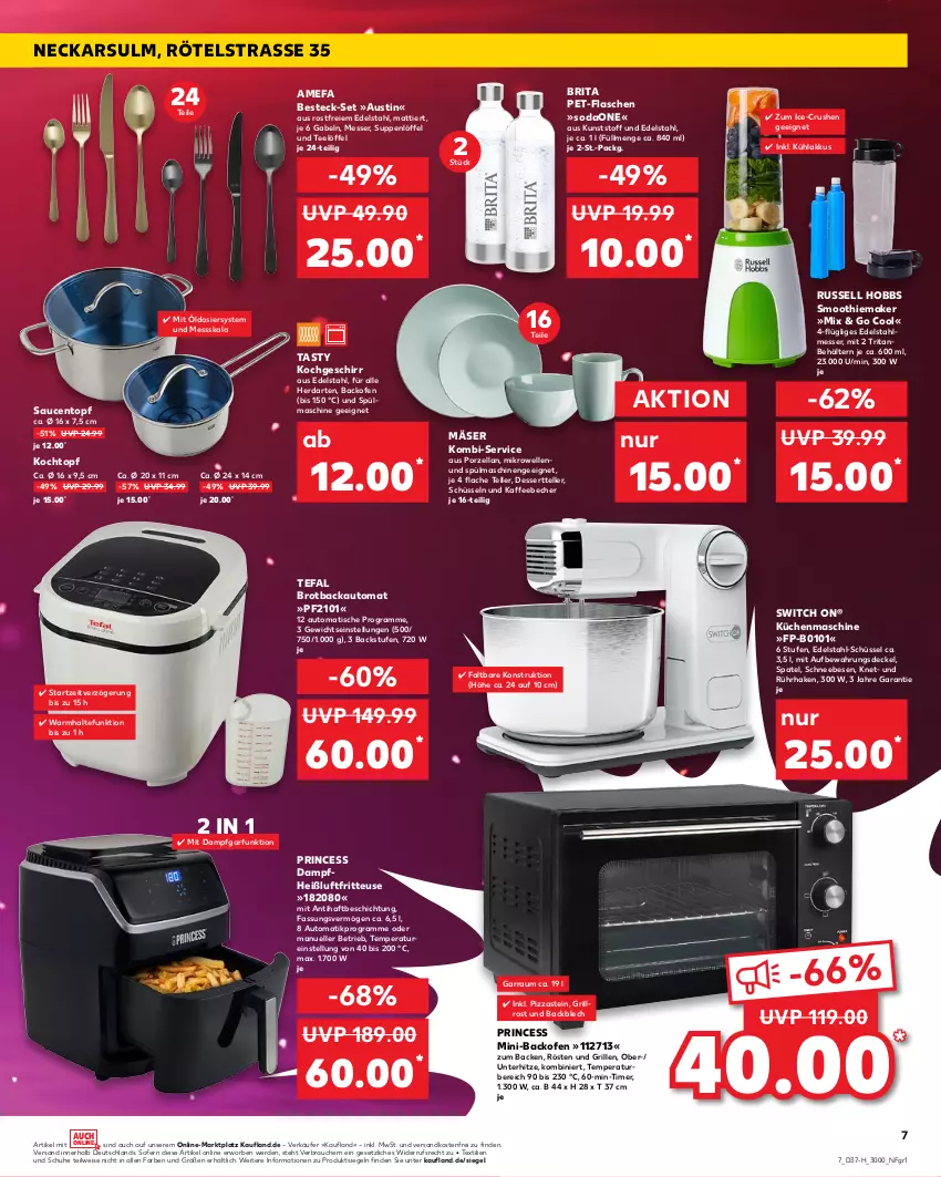 Aktueller Prospekt Kaufland - Spezielle Angebote - von 15.09 bis 21.09.2022 - strona 7 - produkty: akku, aust, auto, backofen, Becher, Behälter, besteck, besteck-set, brita, brot, Brotbackautomat, decke, Deckel, dessert, Dessertteller, edelstahl, edelstahlmesser, eis, elle, erde, flasche, fritteuse, gabel, garraum, geschirr, grill, grillrost, Heißluftfritteuse, herdarten, kaffee, kaffeebecher, Kochtopf, küche, Küchen, küchenmaschine, kühlakku, kühlakkus, Löffel, messer, mikrowelle, ndk, Ofen, pet-flasche, pet-flaschen, pizza, Rauch, russell hobbs, sauce, saucen, Schneebesen, schuhe, schüssel, smoothie, Soda, spülmaschinen, suppe, suppen, tee, tefal, teller, Ti, timer, tisch, topf, versandkostenfrei