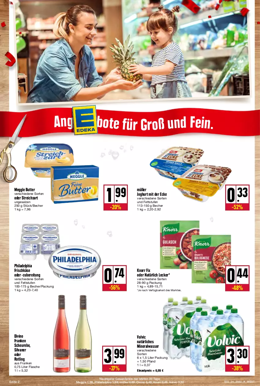 Aktueller Prospekt Kupsch - Angebote der Woche - von 13.06 bis 18.06.2022 - strona 2 - produkty: Alwa, Becher, butter, eis, flasche, frischkäse, Heu, joghur, joghurt, joghurt mit der ecke, Käse, knorr, knorr fix, meggle, mineralwasser, Müller, natürliches mineralwasser, philadelphia, reis, salz, silvaner, Streichzart, volvic, volvic natürliches, wasser, ZTE