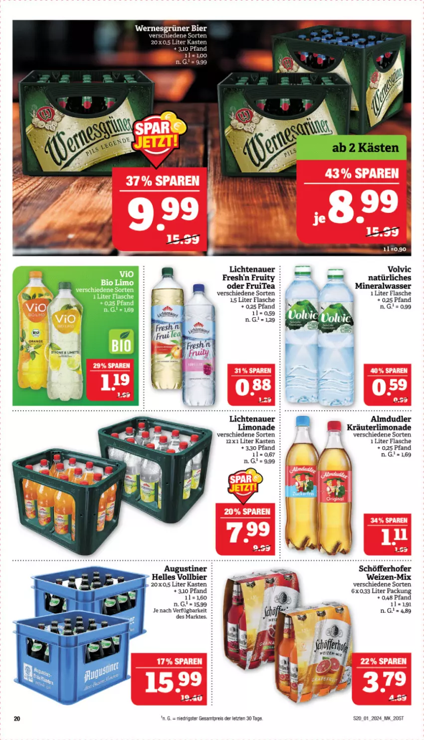 Aktueller Prospekt Marktkauf - Prospekt - von 31.12.2023 bis 06.01.2024 - strona 20 - produkty: almdudler, Alwa, auer, bier, bio, eis, elle, flasche, kräuter, lichtenauer, limo, limonade, mineralwasser, reis, schöfferhofer, volvic, wasser, ZTE