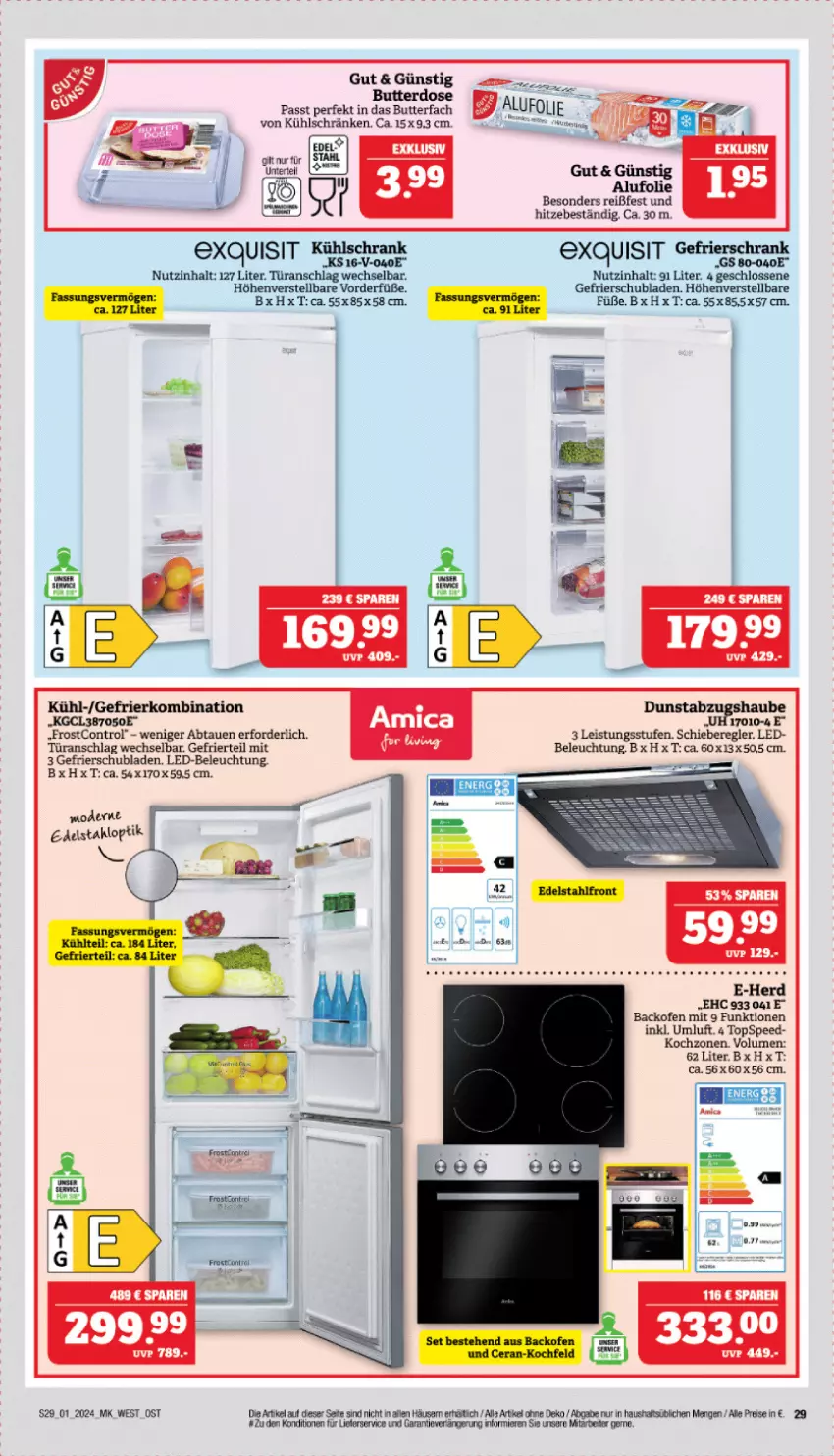 Aktueller Prospekt Marktkauf - Prospekt - von 31.12.2023 bis 06.01.2024 - strona 29 - produkty: abzugshaube, amica, backofen, beleuchtung, butter, Butterdose, dunstabzug, dunstabzugshaube, eis, gefrierkombination, gefrierschrank, kühlschrank, led-beleuchtung, lieferservice, Mode, Ofen, reis, Schrank, schubladen, spee, Ti, türanschlag wechselbar