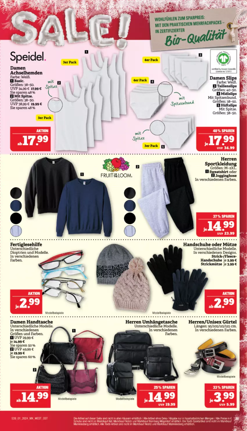 Aktueller Prospekt Marktkauf - Prospekt - von 31.12.2023 bis 06.01.2024 - strona 39 - produkty: achselhemd, dell, eis, elle, ente, handschuhe, Handtasche, hemd, hemden, hose, HP, kleid, Mode, Mütze, reis, schuhe, shirt, slip, slips, speidel, Spiele, Sport, Sweatshirt, Taillenslip, Tasche, Ti, tisch, umhängetasche