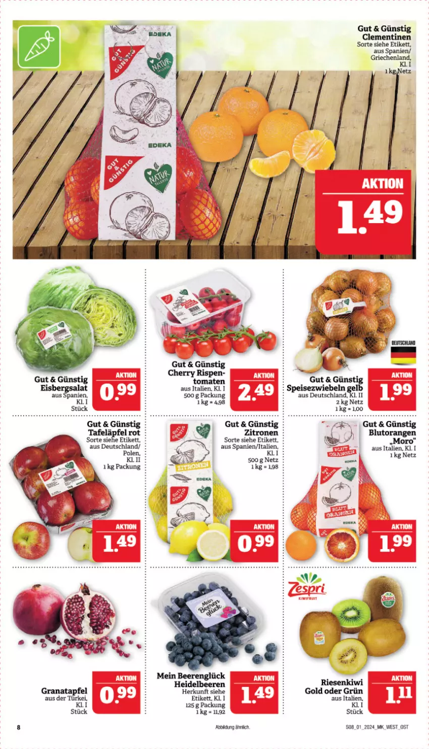 Aktueller Prospekt Marktkauf - Prospekt - von 31.12.2023 bis 06.01.2024 - strona 8 - produkty: apfel, Blutorange, clementinen, eis, grana, granatapfel, LG, orange, orangen, Rana, Speisezwiebeln, tafeläpfel, Ti, zitrone, zitronen, zwiebel, zwiebeln