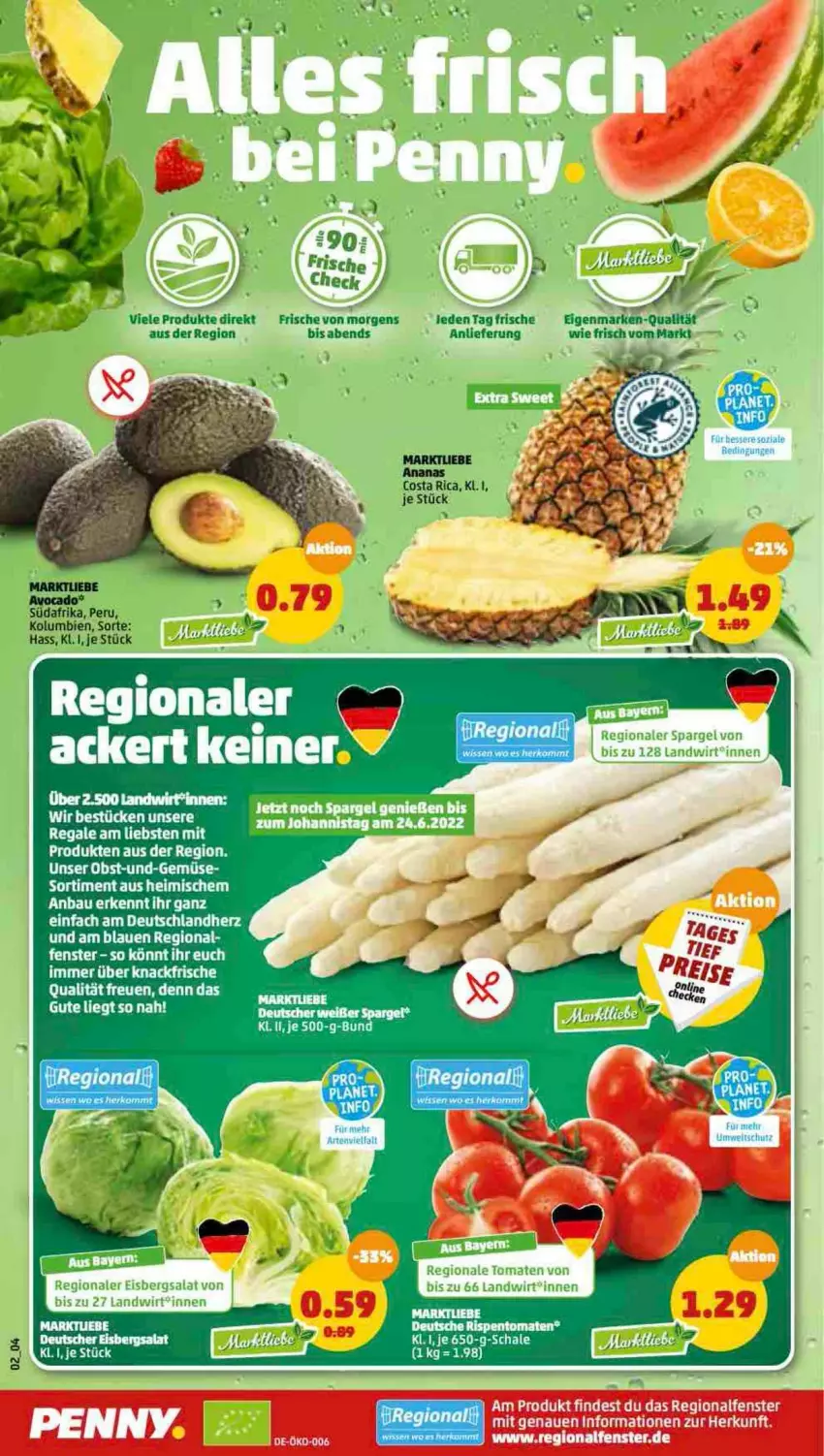 Aktueller Prospekt Penny - Prospekte - von 13.06 bis 18.06.2022 - strona 2 - produkty: Bau, eis, eisbergsalat, obst, regal, salat, Schal, Schale, spargel, Ti