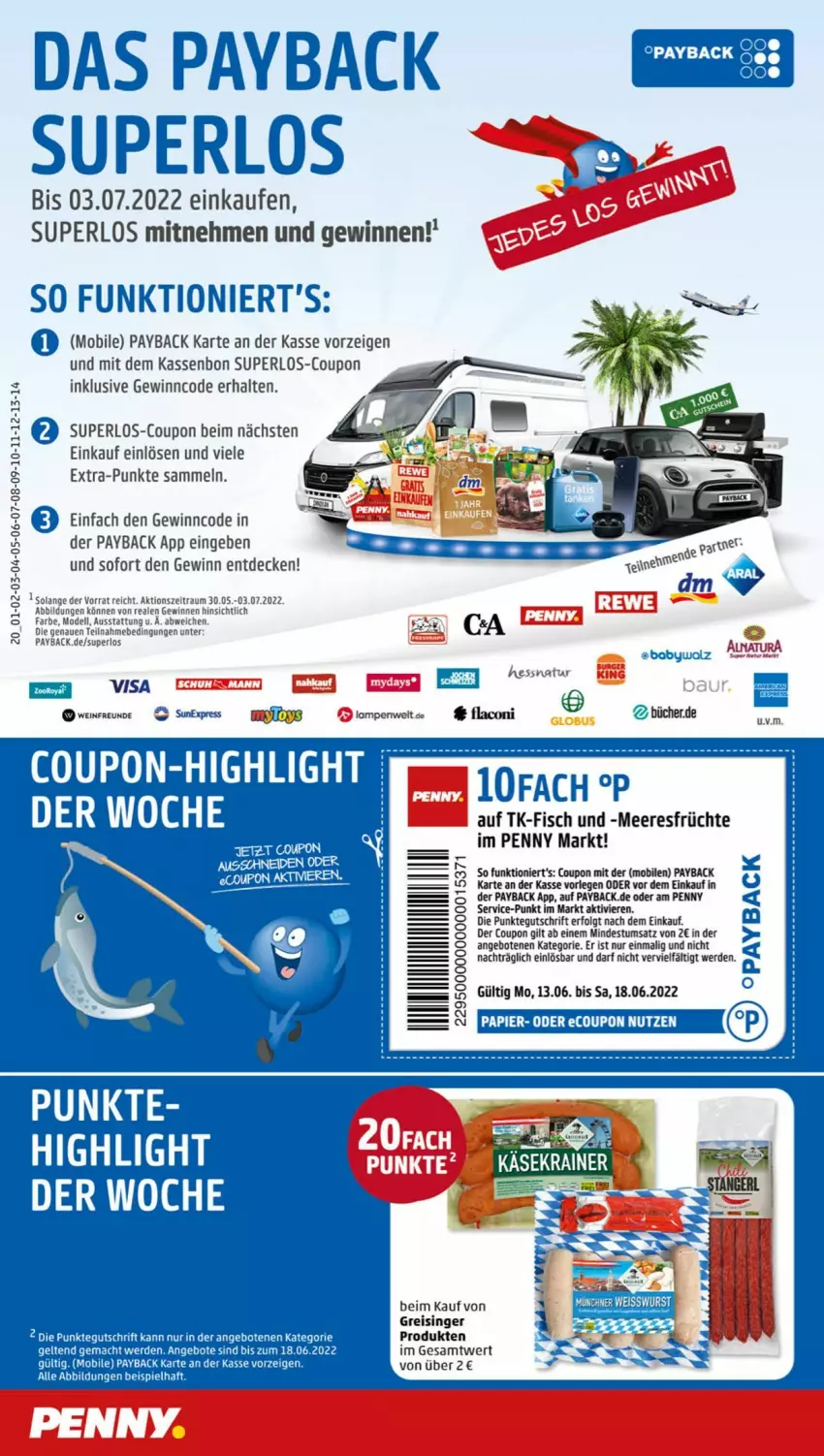 Aktueller Prospekt Penny - Prospekte - von 13.06 bis 18.06.2022 - strona 20 - produkty: angebot, angebote, coupon, decke, dell, eis, elle, erde, fisch, früchte, LG, meeresfrüchte, Mett, Mode, mydays, natur, payback, reis, Surf, tee, Ti, wein