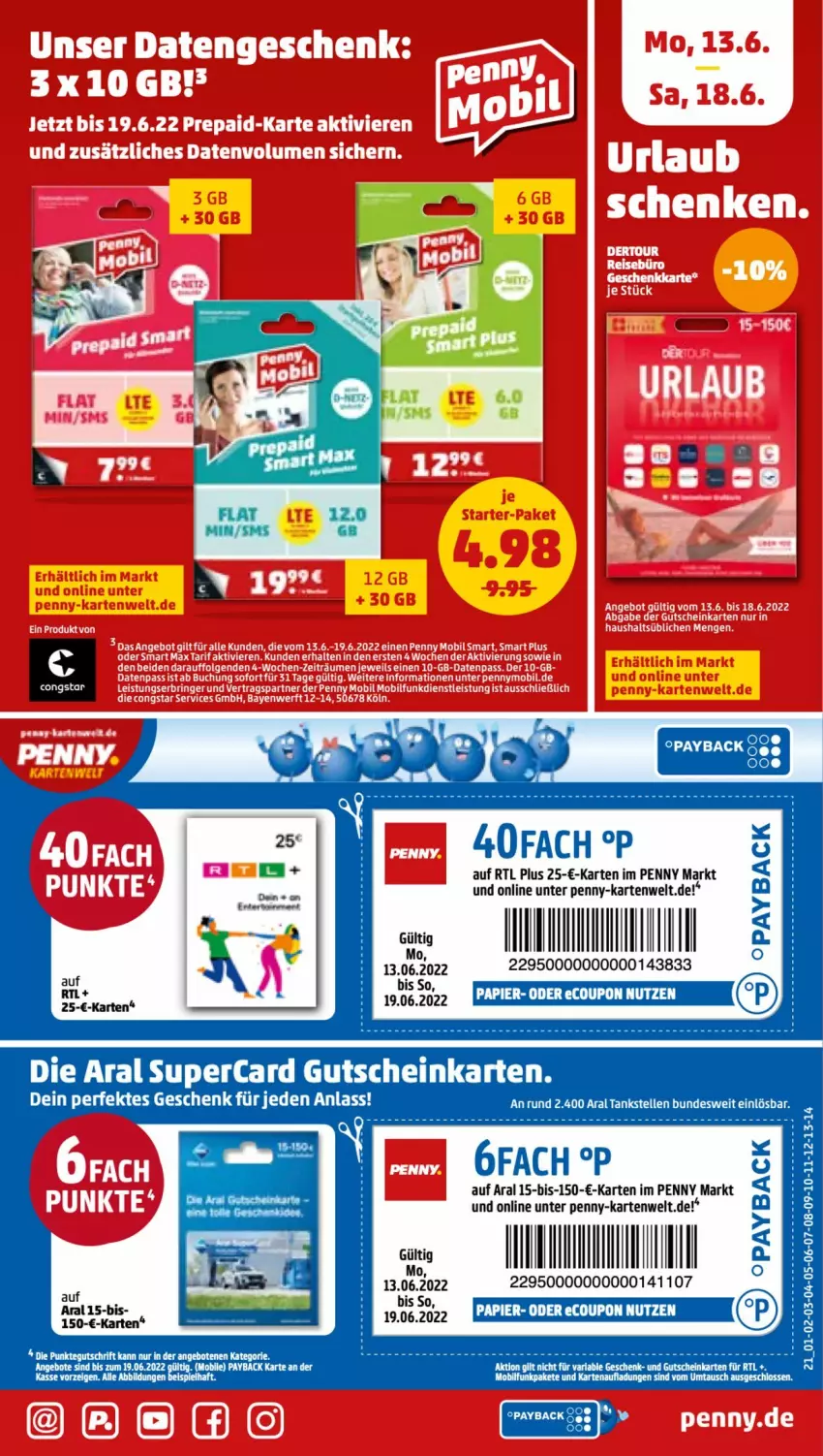 Aktueller Prospekt Penny - Prospekte - von 13.06 bis 18.06.2022 - strona 21 - produkty: angebot, angebote, congstar, coupon, eis, ente, gutschein, papier, payback, Ria, tee, Ti