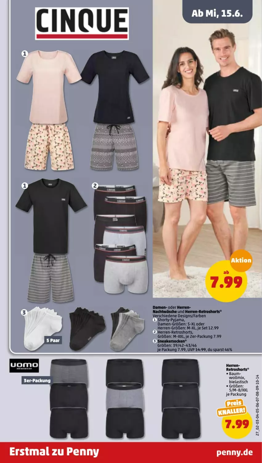 Aktueller Prospekt Penny - Prospekte - von 13.06 bis 18.06.2022 - strona 27 - produkty: asti, Bau, Pyjama, retroshorts, shorts, shorty, shorty-pyjama, sneaker, sneakersocken, socken, Ti, tisch