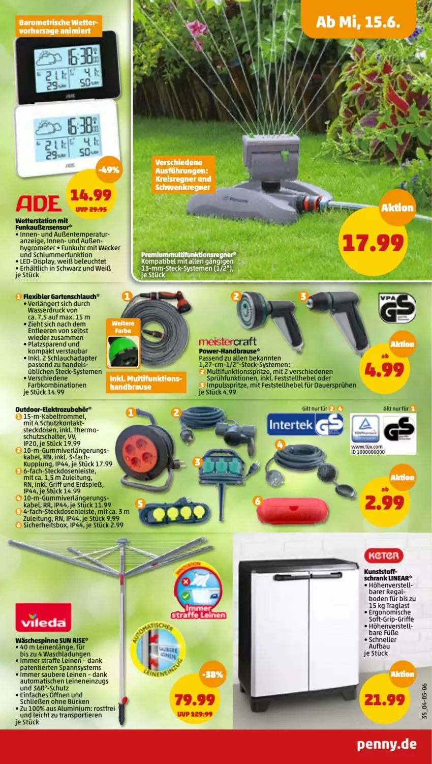 Aktueller Prospekt Penny - Prospekte - von 13.06 bis 18.06.2022 - strona 35 - produkty: adapter, auer, auto, Bau, brause, eis, Elektro, elle, ente, Garten, gartenschlauch, Grom, handbrause, Hygrometer, Impulsspritze, Kabeltrommel, leine, Leuchte, regal, Schal, schlauch, Schrank, Sport, steckdose, Steckdosenleiste, Ti, Tiere, tisch, trommel, tuc, uhr, wäschespinne, wasser, weck, Wetterstation