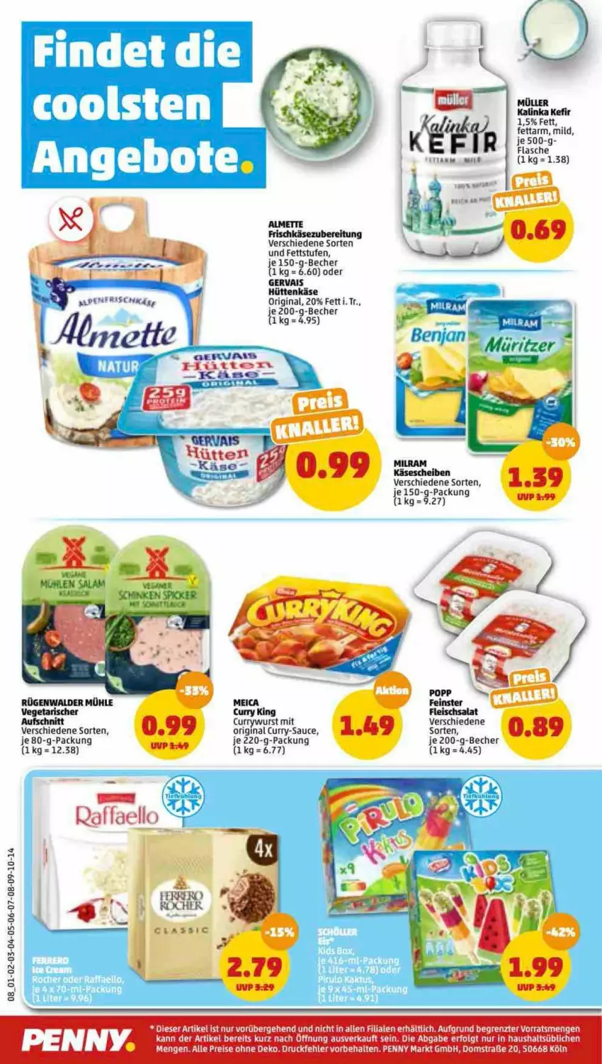 Aktueller Prospekt Penny - Prospekte - von 13.06 bis 18.06.2022 - strona 8 - produkty: aufschnitt, Becher, curry, currywurst, eis, flasche, fleisch, fleischsalat, frischkäse, frischkäsezubereitung, gervais, gin, Käse, Kefir, milram, Müller, rügenwalder, rügenwalder mühle, salat, sauce, tee, Ti, Vegeta, wurst, ZTE