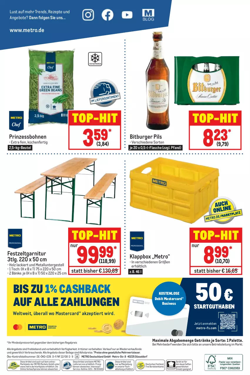 Aktueller Prospekt Metro - GastroJournal - von 25.08 bis 07.09.2022 - strona 32 - produkty: abholpreise, Abtei, angebot, angebote, auer, beutel, bitburger, bitburger pils, bohne, bohnen, burger, eis, flasche, garnitur, getränk, getränke, Holz, ilag, Klappbox, küche, Küchen, lack, LG, lieferservice, mastercard, Metro, Palette, pils, preisvorteil, prinzessbohnen, Rauch, regal, reis, rezept, rezepte, rwe, Ti, tisch, top-hit, Zelt