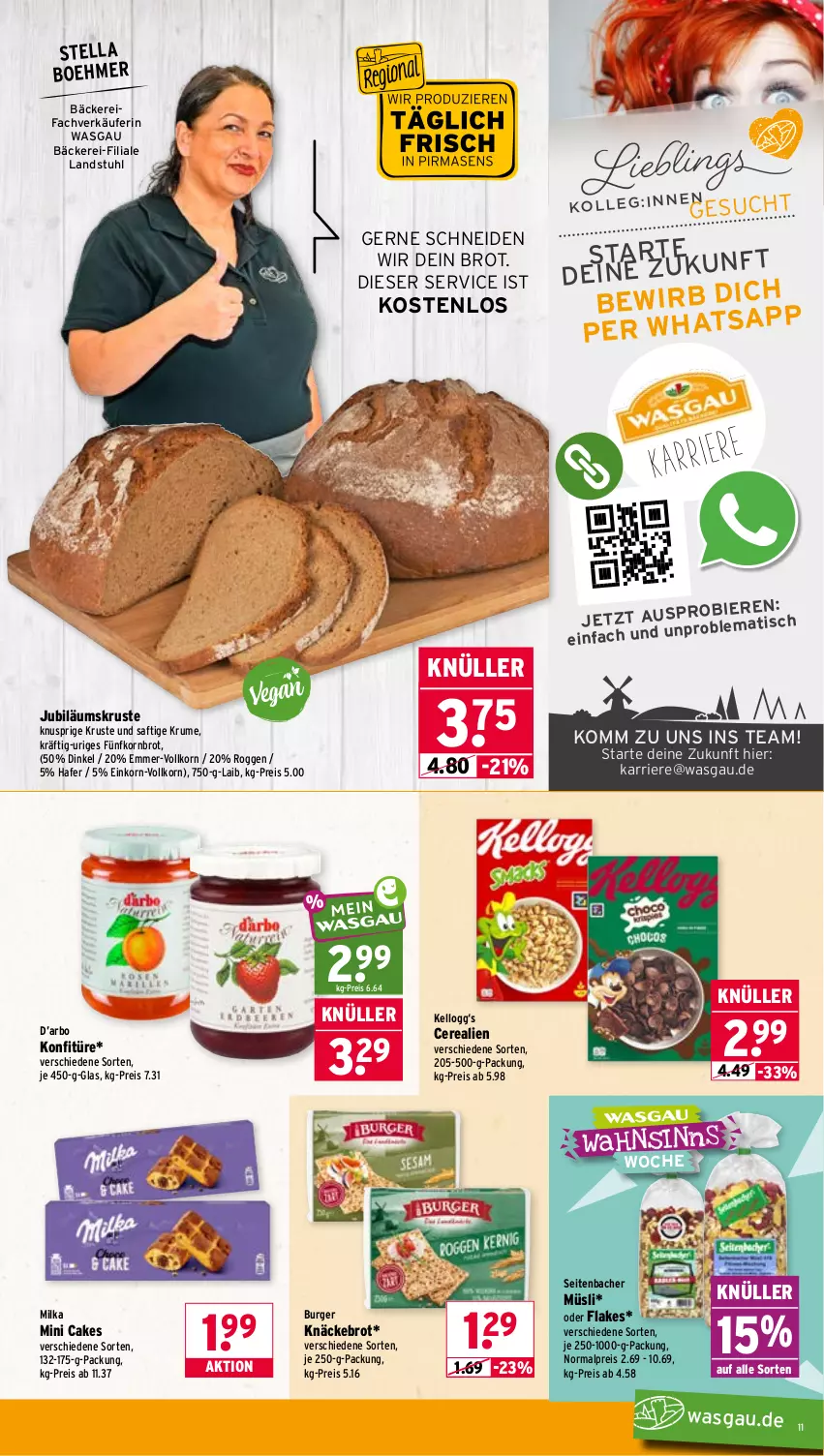 Aktueller Prospekt Wasgau - von 26.05 bis 30.05.2026 - strona 11 - produkty: bier, Biere, brot, burger, cerealien, eis, flakes, hafer, je 250-g-packung, Jubiläums, Kellogg‘s, knäckebrot, konfitüre, korn, Kornbrot, milka, müsli, reis, rum, saft, stuhl, Ti, tisch