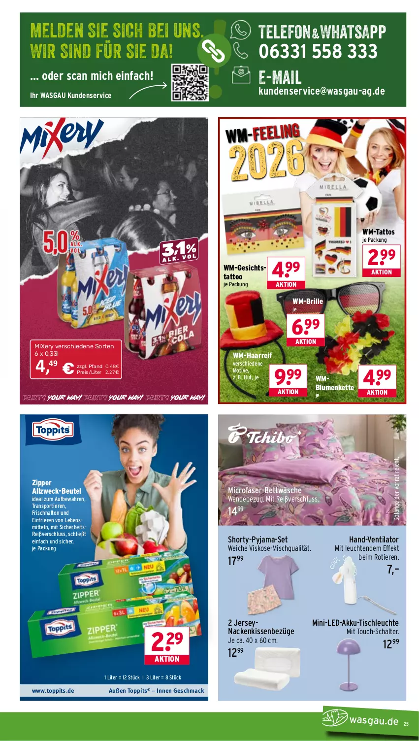 Aktueller Prospekt Wasgau - von 26.05 bis 30.05.2026 - strona 25 - produkty: akku, bett, bettwäsche, beutel, blume, blumen, Brille, eis, Kette, kissen, lebensmittel, Leuchte, leuchten, mac, microfaser-bettwäsche, Mixer, mixery, nackenkissen, Pyjama, reis, Schal, shorty, shorty-pyjama, Sport, Tchibo, telefon, Ti, Tiere, tisch, tischleuchte, toppits, ventilator, weck, zipper