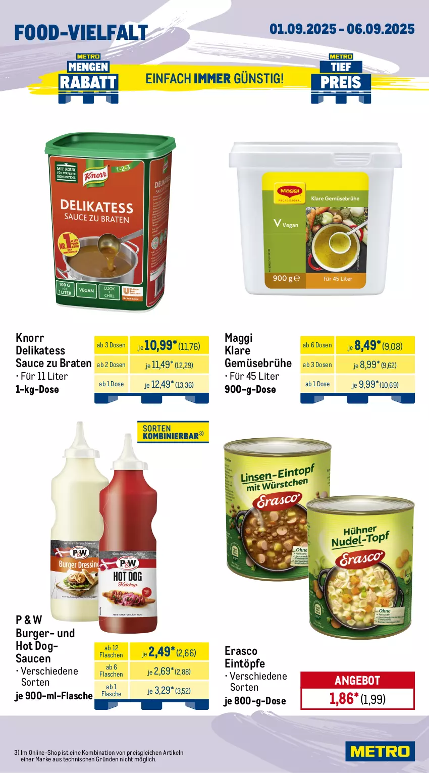 Aktueller Prospekt Metro - Wochen-Angebote Gastro - von 01.08 bis 06.09.2025 - strona 14 - produkty: angebot, bohne, braten, Brühe, burger, coca-cola, cola, delikatess sauce, eintöpfe, eis, erasco, espresso, flasche, Gemüsebrühe, getränk, getränke, hot dog, karamell, knorr, lavazza, LG, maggi, Palette, reis, sauce, saucen, schweppes, Ti