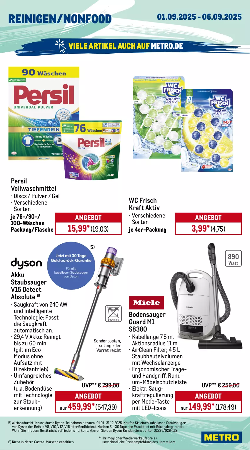 Aktueller Prospekt Metro - Wochen-Angebote Gastro - von 01.08 bis 06.09.2025 - strona 17 - produkty: akku, angebot, aperol, auto, beutel, bodensauger, dry gin, Dyson, eis, Elan, elle, ente, flasche, getränk, getränke, gin, gordon, Intel, kraft, london dry, london dry gin, mac, mango, Metro, metro gastro, möbel, Mode, Palette, Peroni, persil, pfirsich, reis, sonderposten, staubbeutel, staubsauger, teller, Ti, Tiere, tisch, vollwaschmittel, waschmittel, wc frisch, WC Frisch Kraft Aktiv