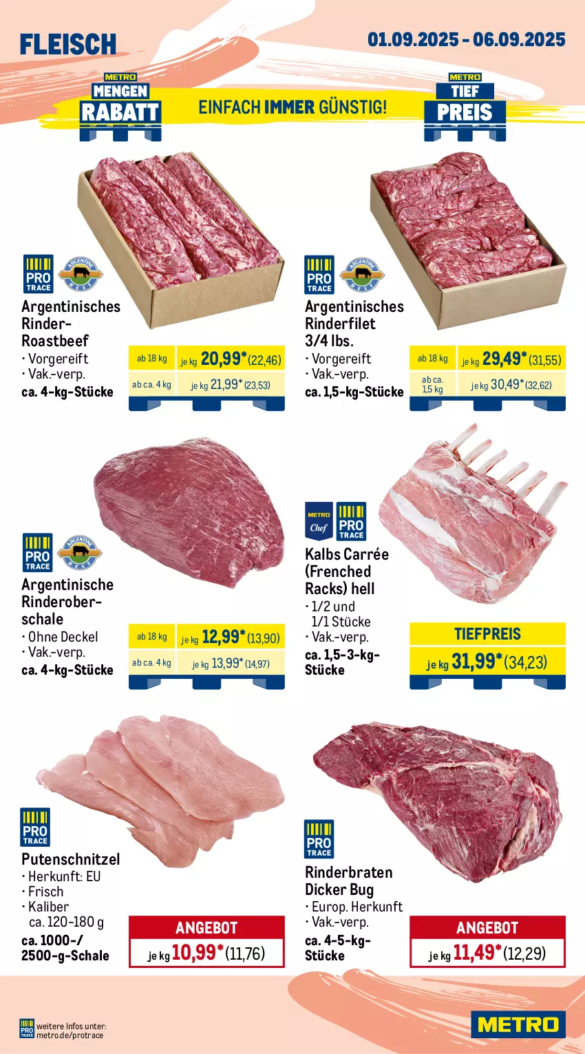Aktueller Prospekt Metro - Wochen-Angebote Gastro - von 01.08 bis 06.09.2025 - strona 2 - produkty: angebot, beef, braten, brustfilet, decke, Deckel, eis, ente, Entenbrust, filet, fleisch, hähnchenbrust, hähnchenbrustfilet, Hähnchenschnitzel, Kette, lachs, lamm, Metro, pute, putenschnitzel, reis, rind, rinder, rinderbraten, rinderfilet, roastbeef, Schal, Schale, schnitzel, schwein, schweine, Schweinelachs, schweinenacken, Ti, tiefpreis, topf, wein, weine