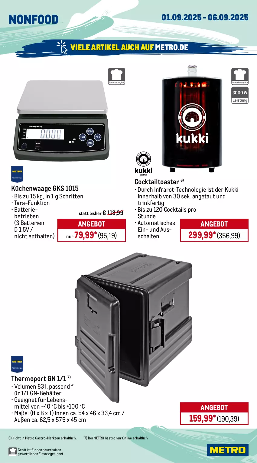 Aktueller Prospekt Metro - Wochen-Angebote Gastro - von 01.08 bis 06.09.2025 - strona 20 - produkty: angebot, auer, auto, batterie, batterien, Behälter, cocktail, cocktails, eis, küche, Küchen, Küchenwaage, lebensmittel, Metro, metro gastro, Schal, Ti, tisch, toast, toaster, Waage