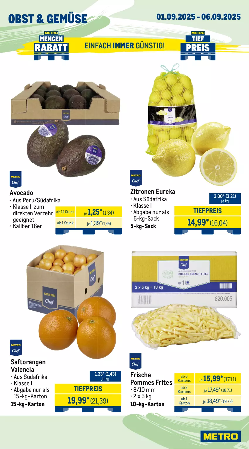 Aktueller Prospekt Metro - Wochen-Angebote Gastro - von 01.08 bis 06.09.2025 - strona 7 - produkty: avocado, beutel, eis, elle, filet, filets, fisch, forelle, früchte, garnelen, meeresfrüchte, Metro, Muscheln, obst, orange, orangen, pommes, Pommes Frites, reis, rel, sac, saft, Saftorangen, Schal, Schale, Ti, tiefpreis, Zander, zitrone, zitronen
