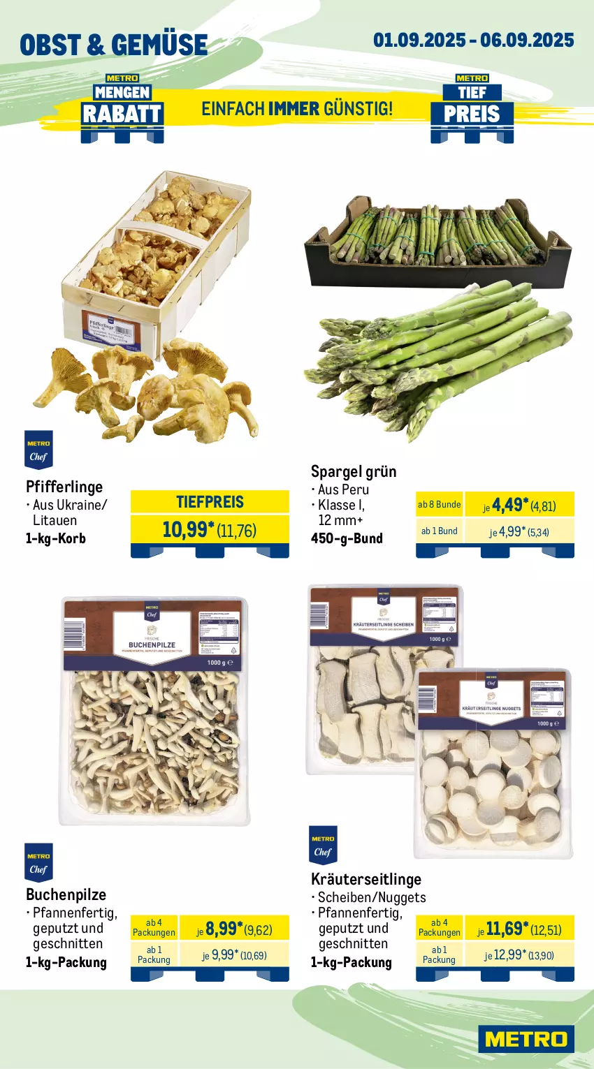 Aktueller Prospekt Metro - Wochen-Angebote Gastro - von 01.08 bis 06.09.2025 - strona 8 - produkty: angebot, buch, eis, grünländer, Käse, käsescheiben, korb, kräuter, Kräuterseitlinge, mac, milch, nuggets, nuss, obst, pfanne, pfannen, Pfifferlinge, pflanze, pflanzen, Pflanzenfett, pilze, reis, sahne, schnitten, schnittkäse, schnittkäsescheiben, spargel, spargel grün, Ti, tiefpreis
