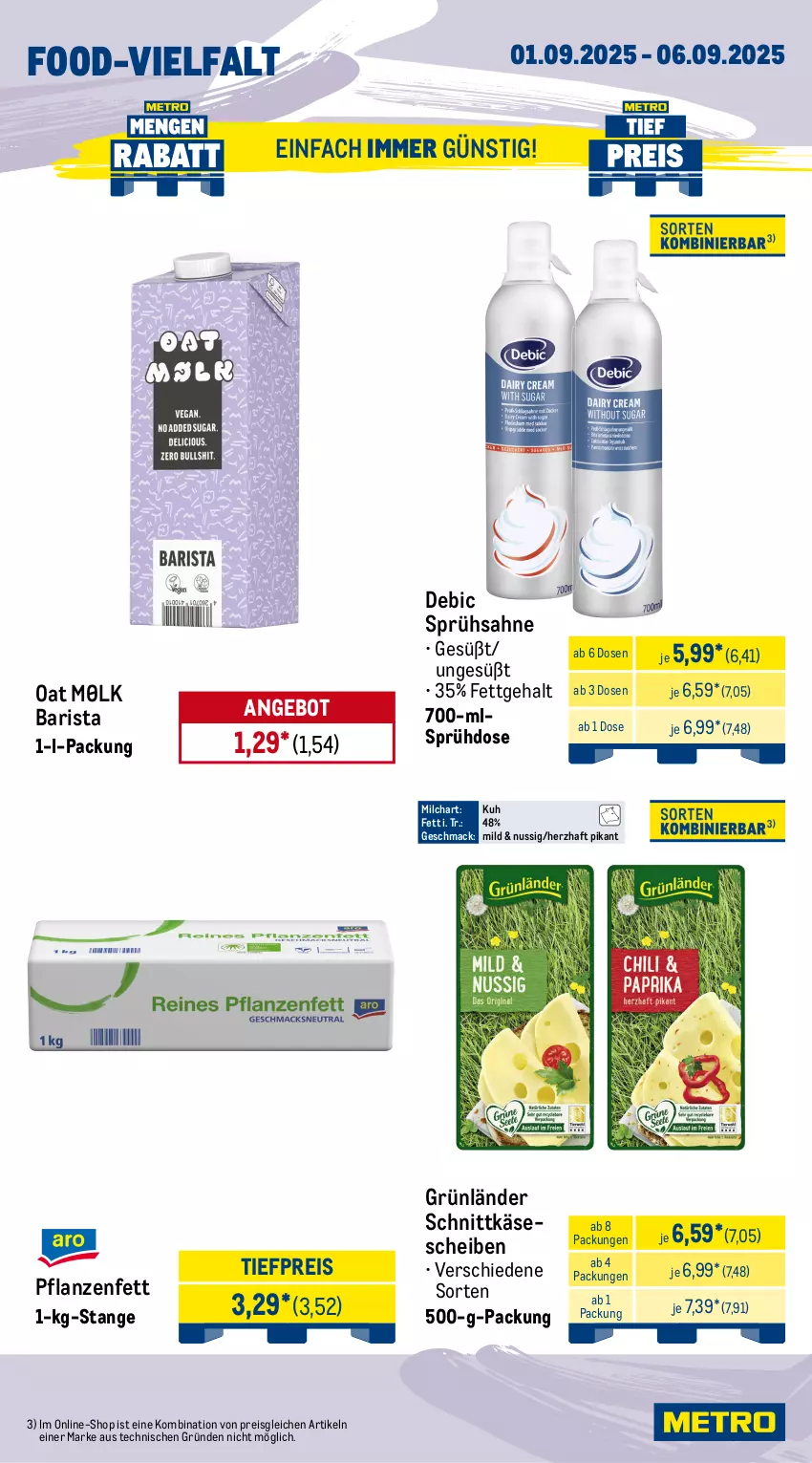 Aktueller Prospekt Metro - Wochen-Angebote Gastro - von 01.08 bis 06.09.2025 - strona 9 - produkty: angebot, buch, eis, grünländer, Käse, käsescheiben, korb, kräuter, Kräuterseitlinge, mac, milch, nuggets, nuss, obst, pfanne, pfannen, Pfifferlinge, pflanze, pflanzen, Pflanzenfett, pilze, reis, sahne, schnitten, schnittkäse, schnittkäsescheiben, spargel, spargel grün, Ti, tiefpreis
