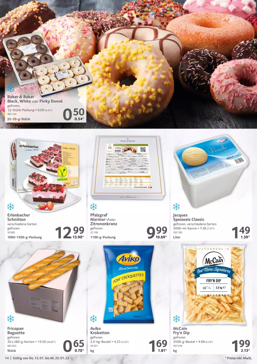 Aktueller Prospekt Selgros - Gastro - von 12.01 bis 25.01.2023 - strona 14 - produkty: baguette, beutel, dip, Donut, eis, frico, Kette, Kranz, Kroketten, lack, mccain, reis, schnitten, Ti, zitrone, zitronen