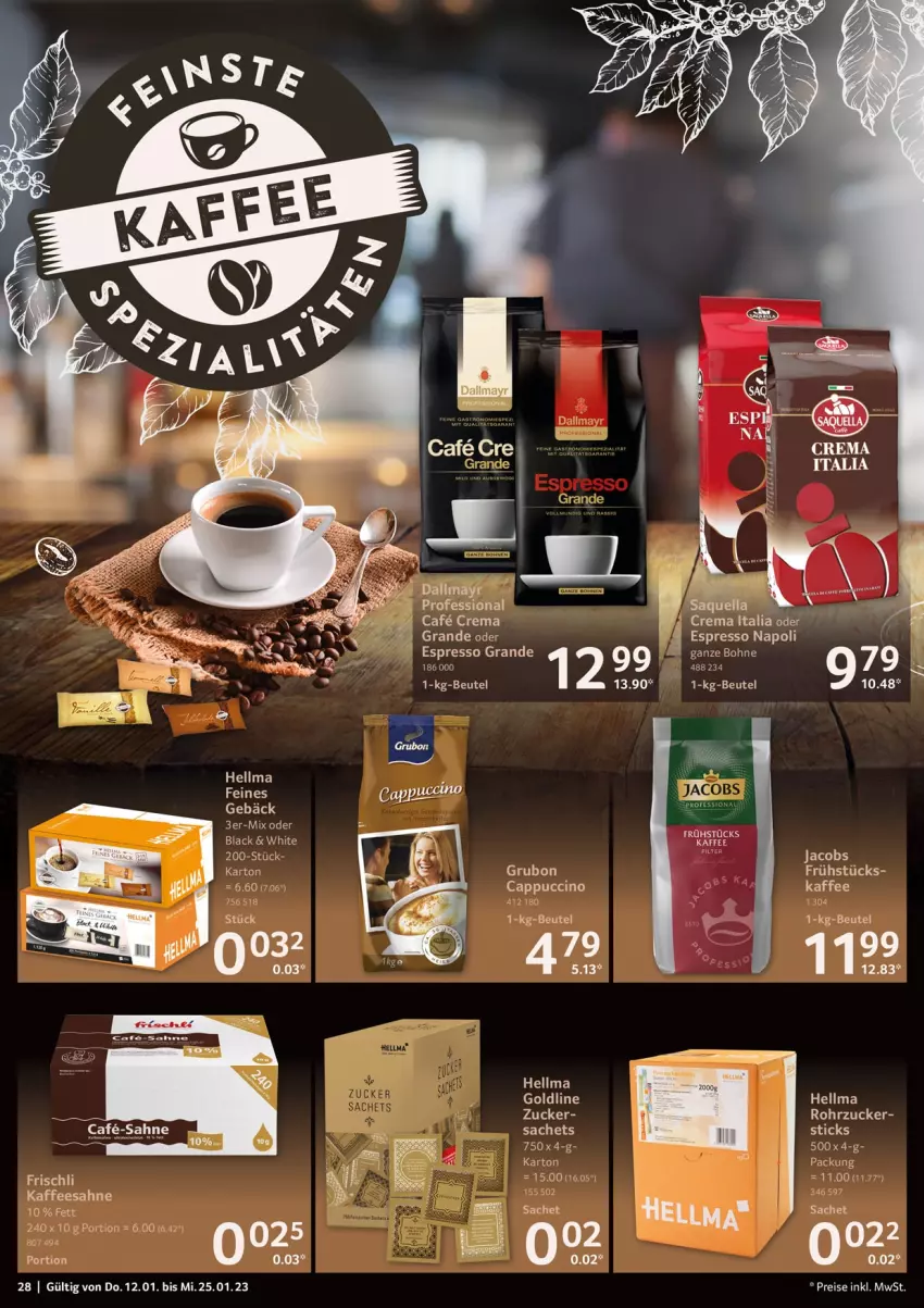 Aktueller Prospekt Selgros - Gastro - von 12.01 bis 25.01.2023 - strona 28 - produkty: beutel, Cap, cappuccino, cin, dallmayr, eis, espresso, kaffee, lack, reis, rohrzucker, sac, sahne, Ti, zucker