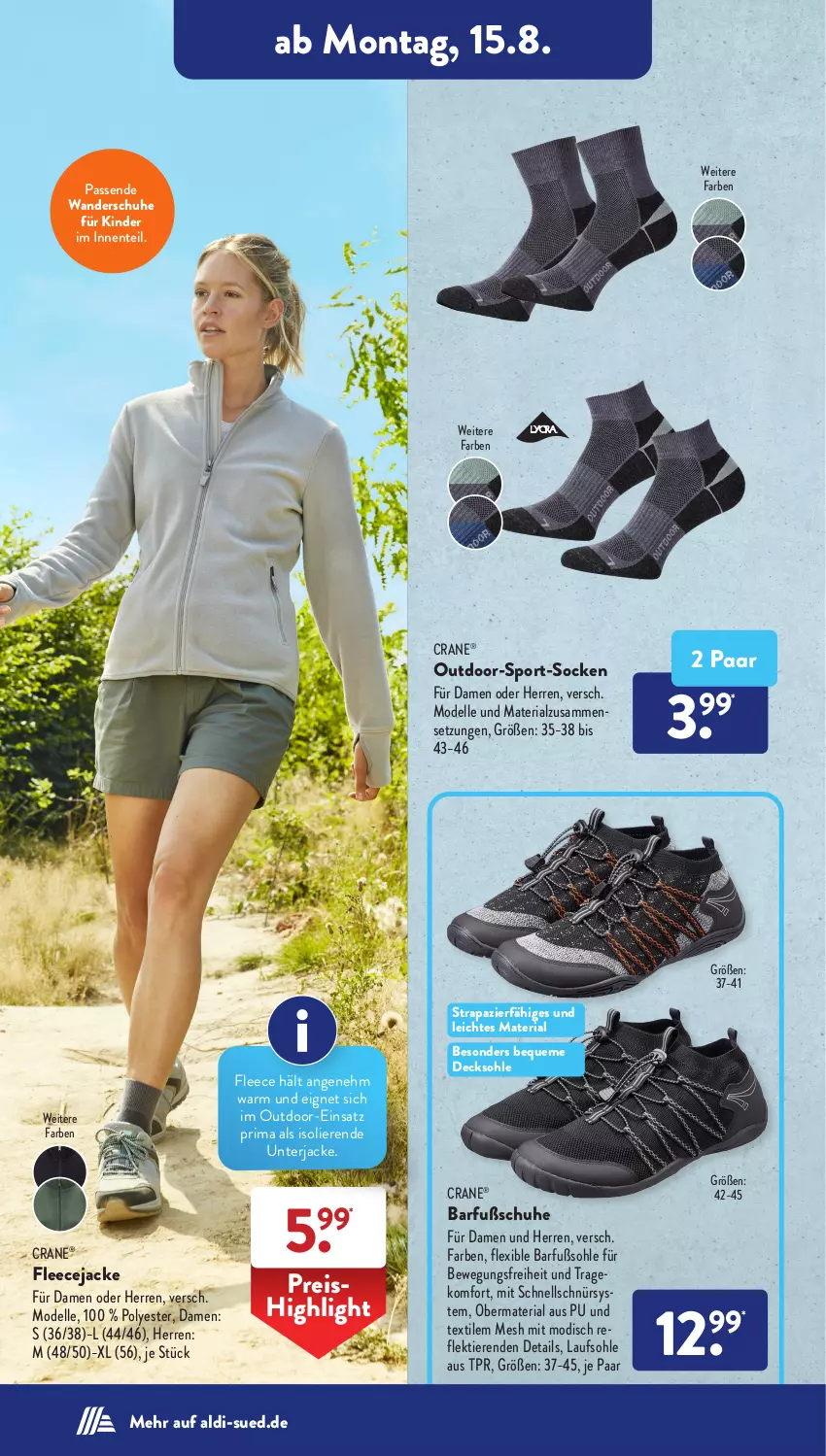 Aktueller Prospekt AldiSud - NÄCHSTE WOCHE - von 15.08 bis 20.08.2022 - strona 14 - produkty: aldi, decksohle, dell, eis, elle, ente, Fleecejacke, Jacke, Kinder, Mode, reis, Ria, schuhe, socken, Sport, Ti, Tiere, Wanderschuhe