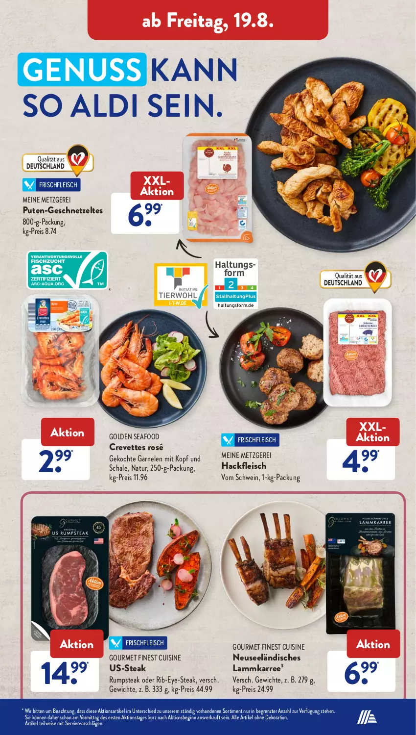 Aktueller Prospekt AldiSud - NÄCHSTE WOCHE - von 15.08 bis 20.08.2022 - strona 35 - produkty: aldi, alle artikel ohne dekoration, dekoration, eis, fleisch, garnelen, geschnetzeltes, gin, hackfleisch, lamm, natur, nuss, pute, reis, rum, rumpsteak, Schal, Schale, schwein, steak, Ti, wein, Zelt, ZTE