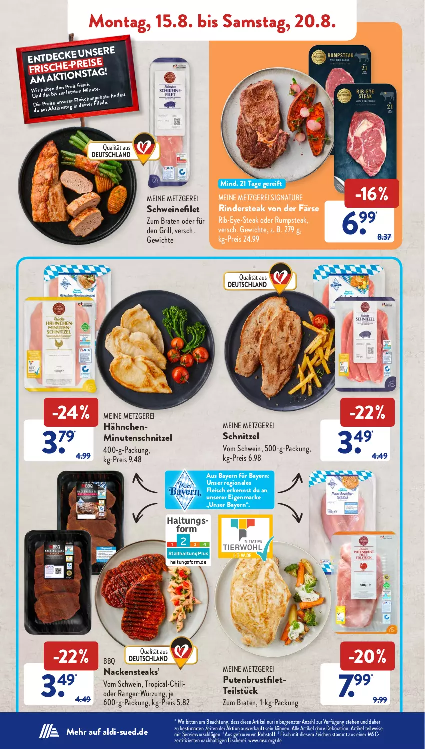 Aktueller Prospekt AldiSud - NÄCHSTE WOCHE - von 15.08 bis 20.08.2022 - strona 4 - produkty: aldi, alle artikel ohne dekoration, angebot, angebote, braten, brustfilet, chili, dekoration, eis, filet, fisch, fische, Fischer, fleisch, grill, minutenschnitzel, Nackensteak, nackensteaks, natur, oder rumpsteak, pute, putenbrust, putenbrustfilet, reis, rind, rinder, Rindersteak, rum, rumpsteak, Schere, schnitzel, schwein, schweine, schweinefilet, steak, steaks, Ti, wein, weine, ZTE